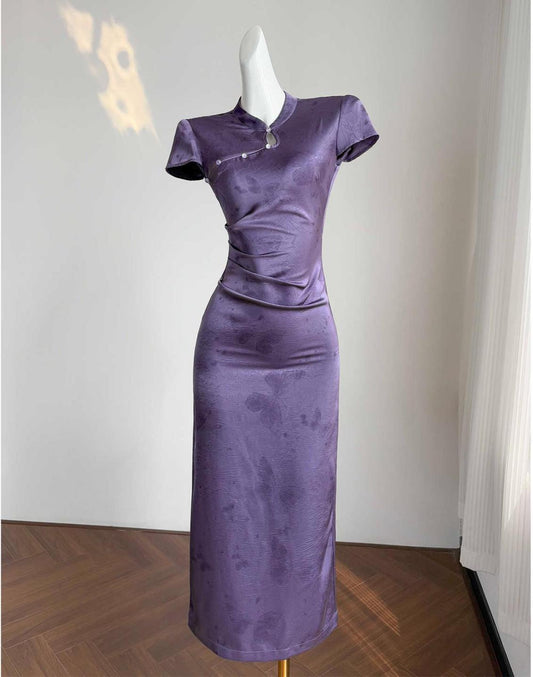 Purple Qipao, Vintage Chinese Cheongsam Dress, Shanghai Style Ancient Dress, Retro Cocktail Dress, Elegant Vintage Tea Dress