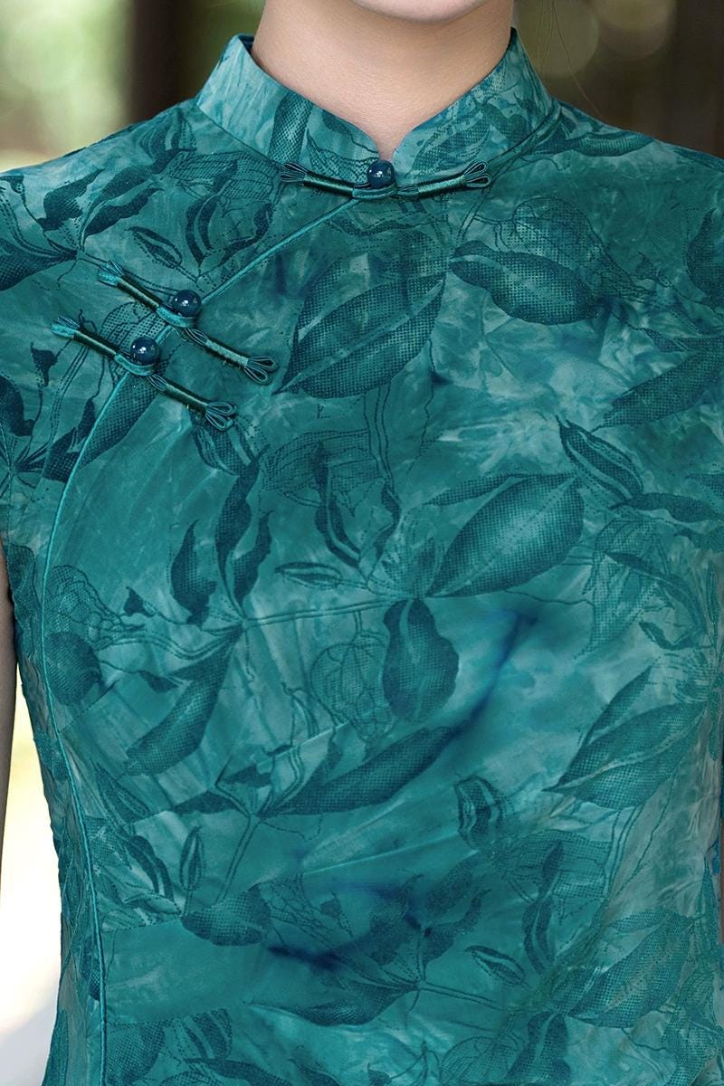 Floral Jacquard Qipao Dress, Elegant Blue Cheongsam, Vintage Chinese Dress, Classic Dress, Modern Oriental Dress, Light Blue Retro Dress