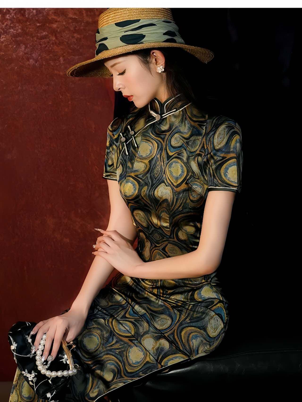 Qipao de estilo renacentista, Cheongsam de brocado artístico, Vestido de patrón barroco, Vestido vintage, Vestido para la ceremonia del té