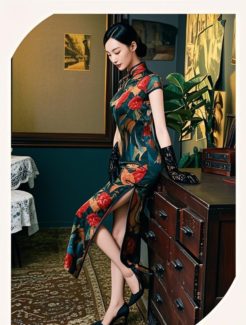 Vestido Qipao de Seda | Elegante Cheongsam Chino | Cheongsam con Corte 3D para Mujer | Vestido Largo de Seda de Lujo