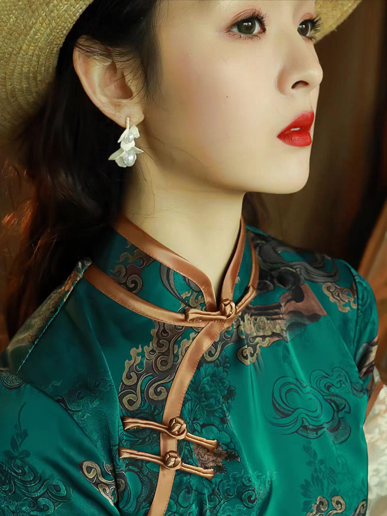 Qipao Verde Oscuro, Vestido de Brocado Cheongsam, Vestido Chino Vintage, Qipao Clásico Floral, Traje Formal Asiático, Moda Retro China S-4XL