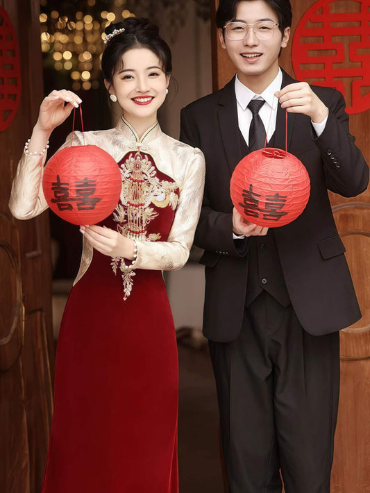 Qipao Rojo Vino, Vestido de Novia Cheongsam, Vestido Tradicional para la Ceremonia del Té, Vestido de Compromiso Chino,Traje Formal Asiático