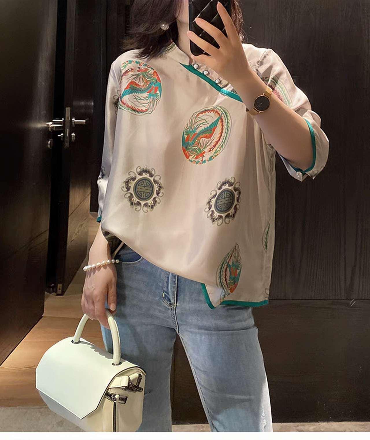 camisa Tang retro, blusa de seda tradicional, regalo cultural para madre, top chino ligero de lujo, camisa vintage oriental,ropa artística