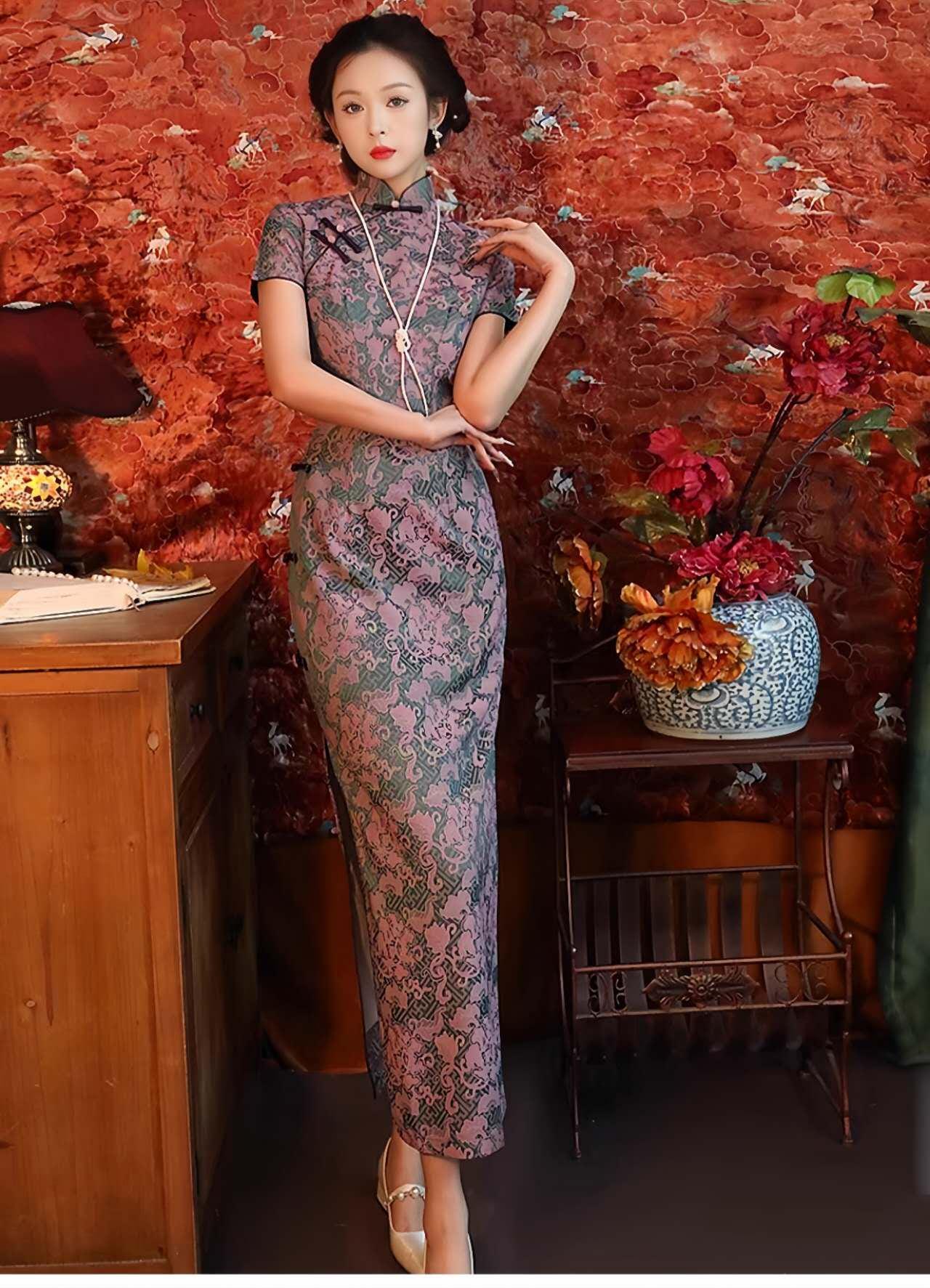 Vestido Cheongsam, Vestido Qipao Vintage, Estilo Clásico Asiático, Qipao Formal, Vestido para Eventos Culturales, Vestido Elegante para Té