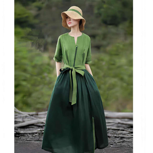 Vestido Jardín Zen, Maxi Vestido Boho Verde, Vestido Verano Lino Algodón, Vestido Suelto Vintage,Vestido Cottagecore Rústico, Tallas Grandes