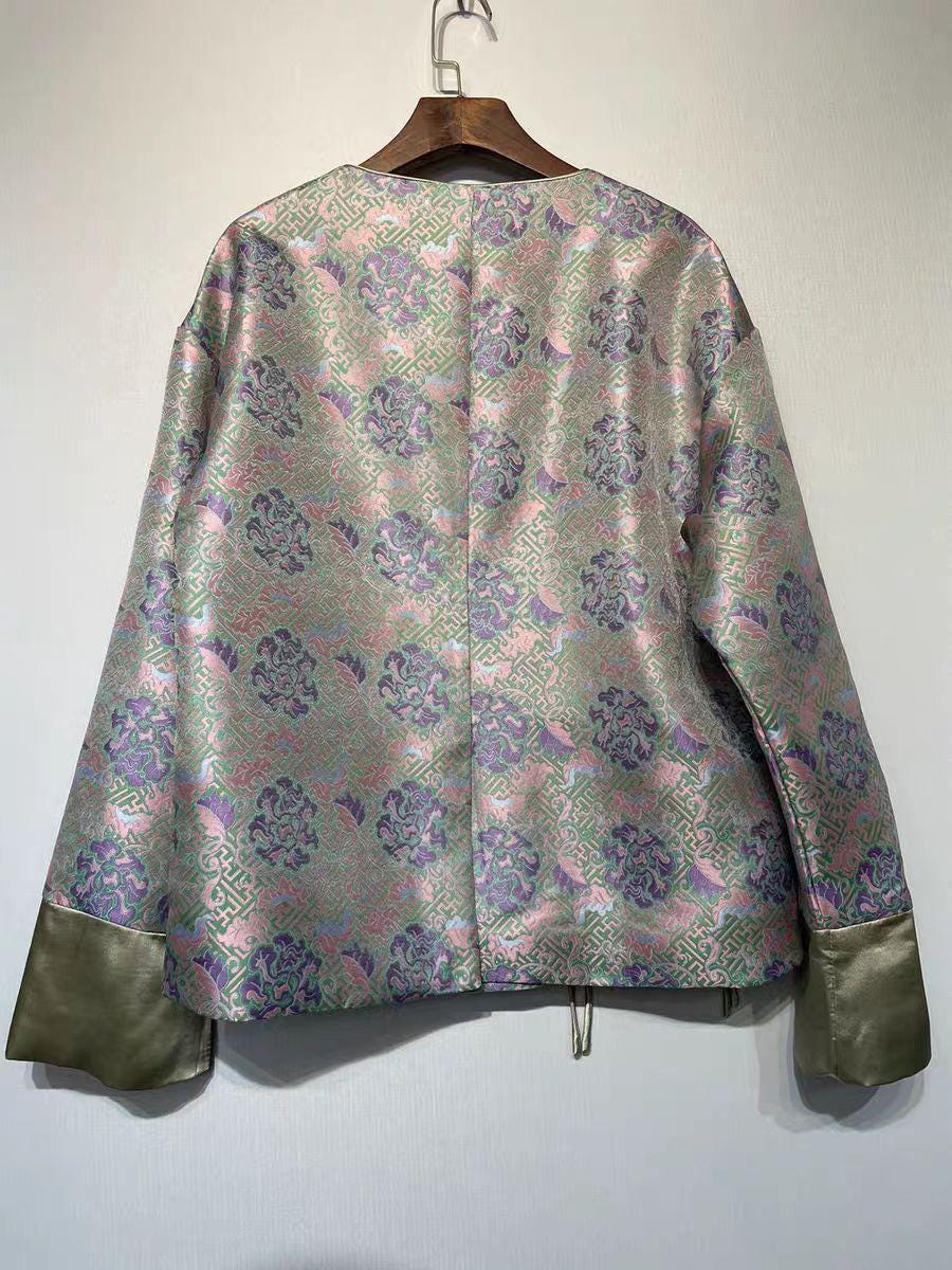 Chaqueta de seda Song, Traje de chaqueta chino Tang, Brocado de Peonía de la Longevidad,Ropa china vintage,Chaqueta de ceremonia tradicional