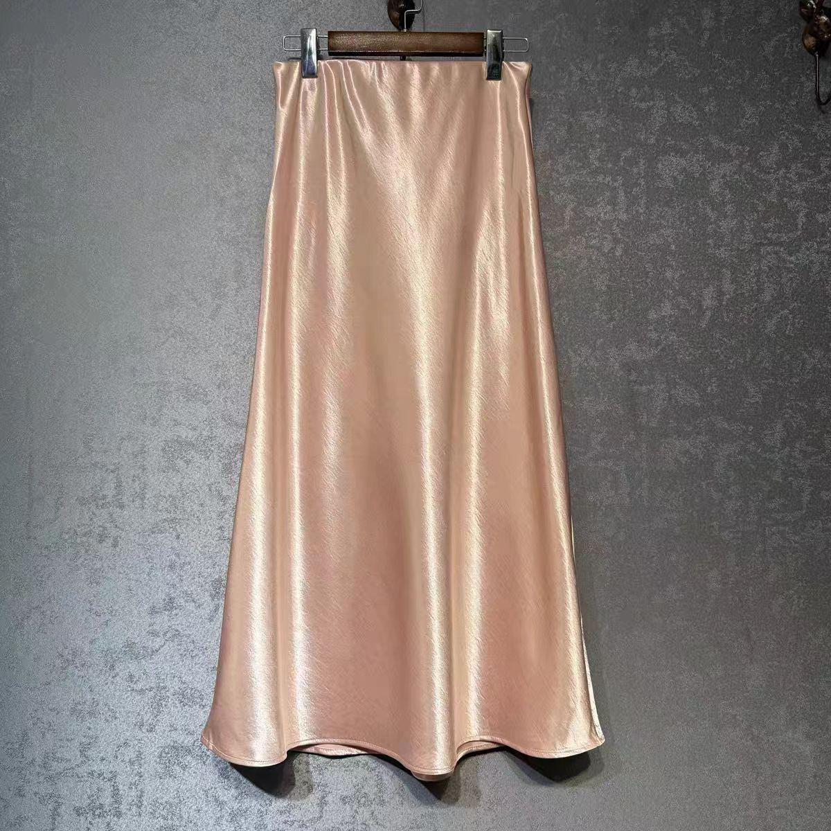 Falda Midi de Raso de Seda, Falda de Acetato con Dobladillo de Sirena, Elegante Maxi Falda Minimalista, Falda Estilo Parisino Intemporal