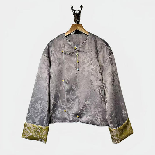Chaqueta de Seda Tang, Abrigo de Brocado Chino, Ropa Exterior Oriental, Ropa Vintage Asiática, Elegante Top Estilo Kimono, Tradicional Chino