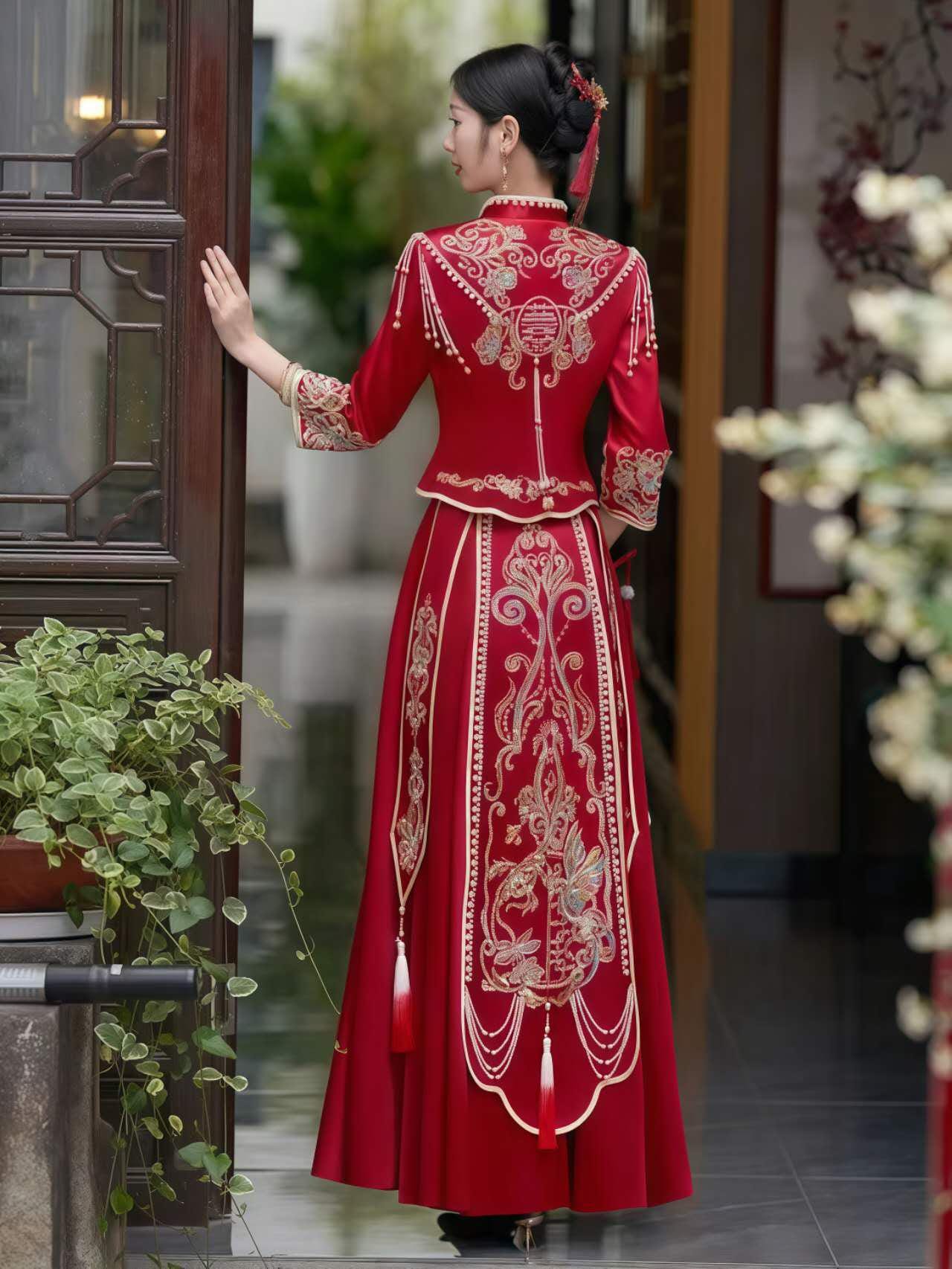 Vestido Chino Rojo Real, Vestido Tradicional Qun Kwa, Traje de Novia Cheongsam Vintage, Ceremonia de Té de Boda, Look de Compromiso Chino