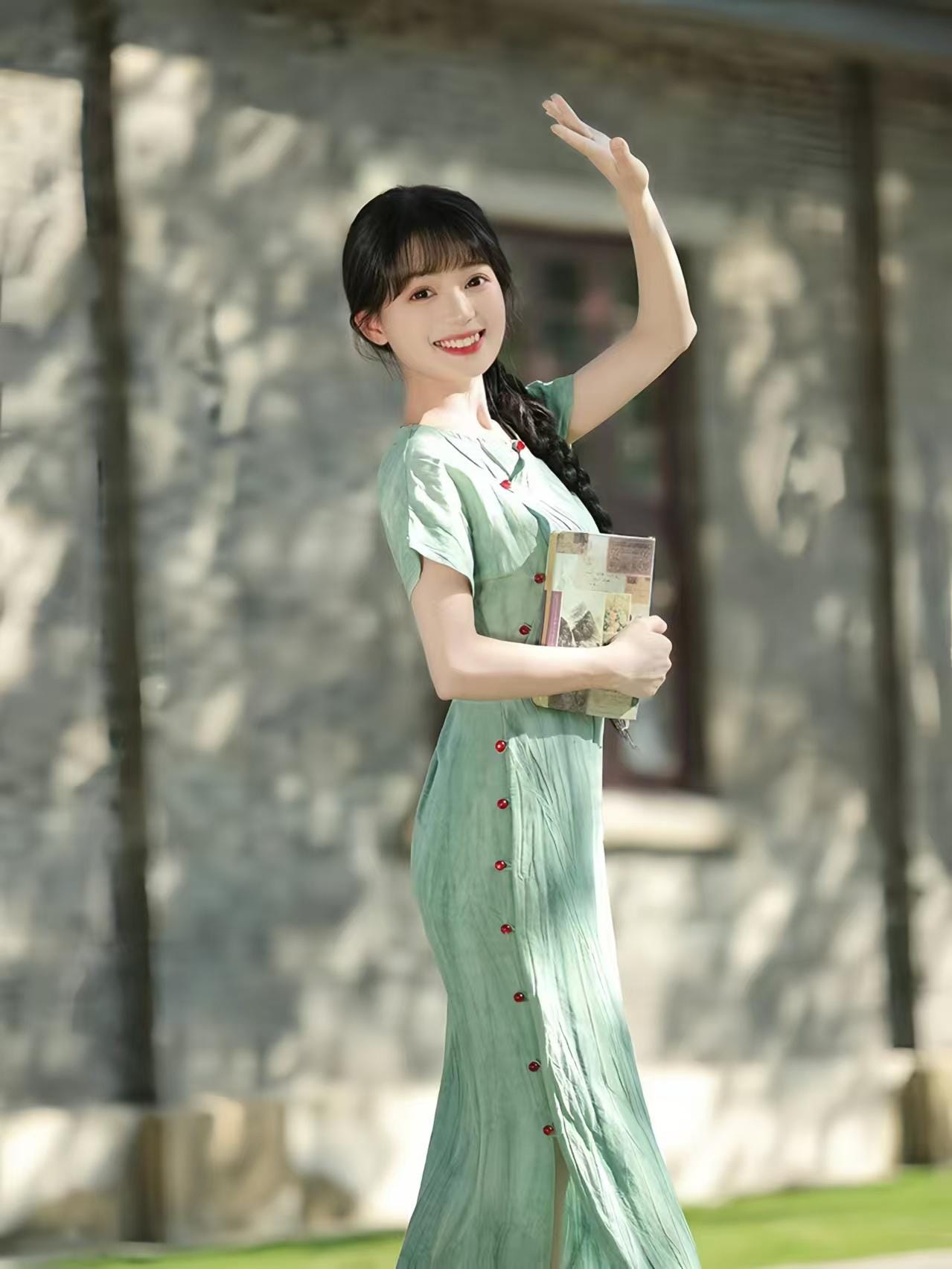 Linen Dyed Qipao Dress, Full Button Round Neck Cheongsam, Natural Fiber Short Sleeve Dress, Chinese Retro Dress, Gift
