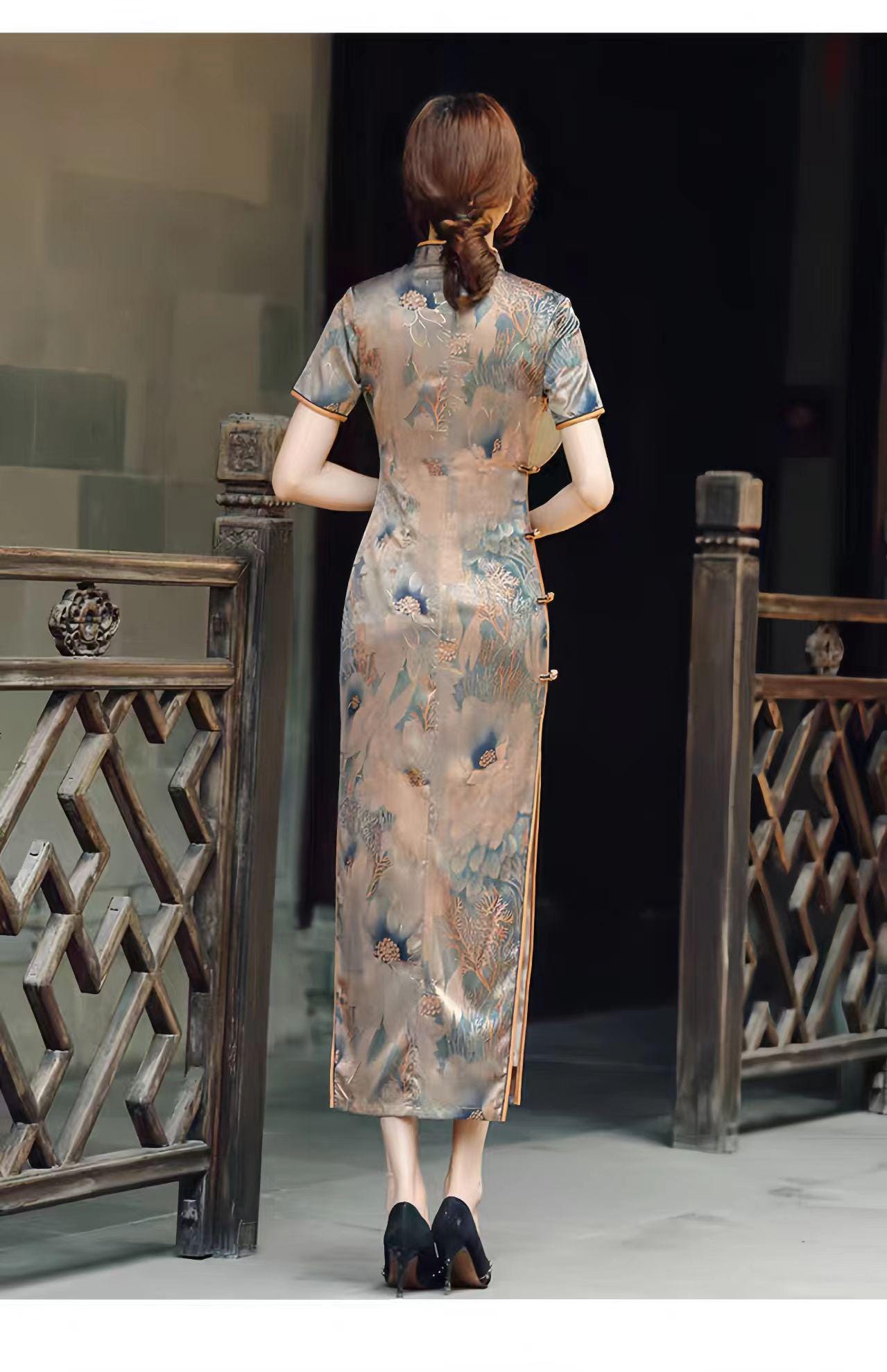 Cheongsam de seda vintage, Vestido Qipao para Ceremonia del Té, vestido de noche retro chino, vestido de cóctel oriental, regalo para ella