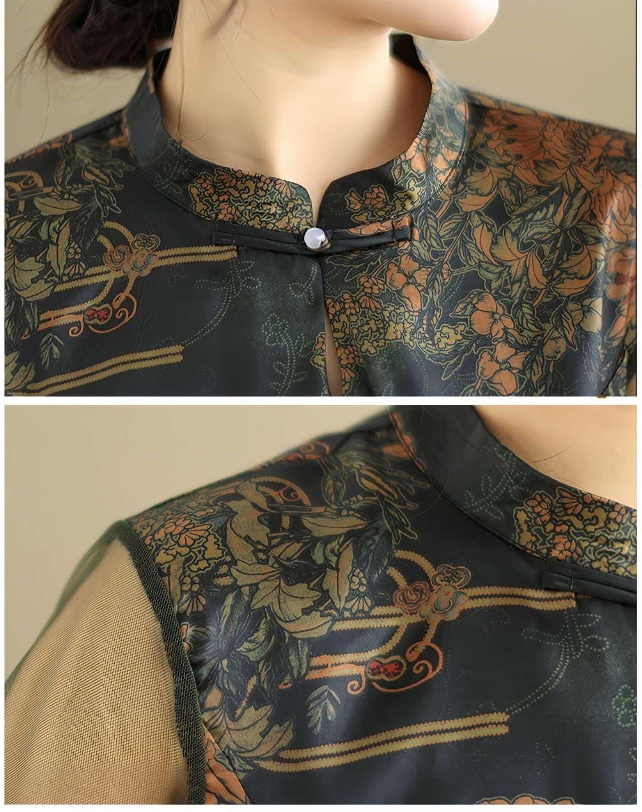 Vestido Chino de Dos Piezas, Traje Vintage Tang,Traje Oriental Cheongsam,Traje Tradicional Asiático,Ropa Retro Estilo Chino,Ceremonia del Té