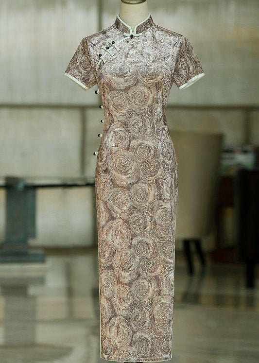 Cheongsam Chino Retro | Vestido Qipao de Terciopelo | Cheongsam Mandarín Vintage | Vestido Chino Elegante | Atuendo de Noche Tradicional