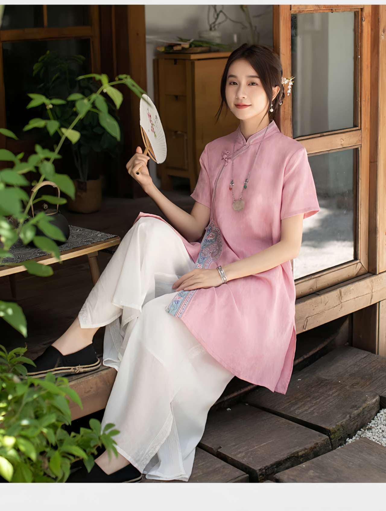 blusa china de lino, camisa de té retro,blusa vintage de inspiración zen， camisa de verano ligera, blusa artística, regalo  para ella