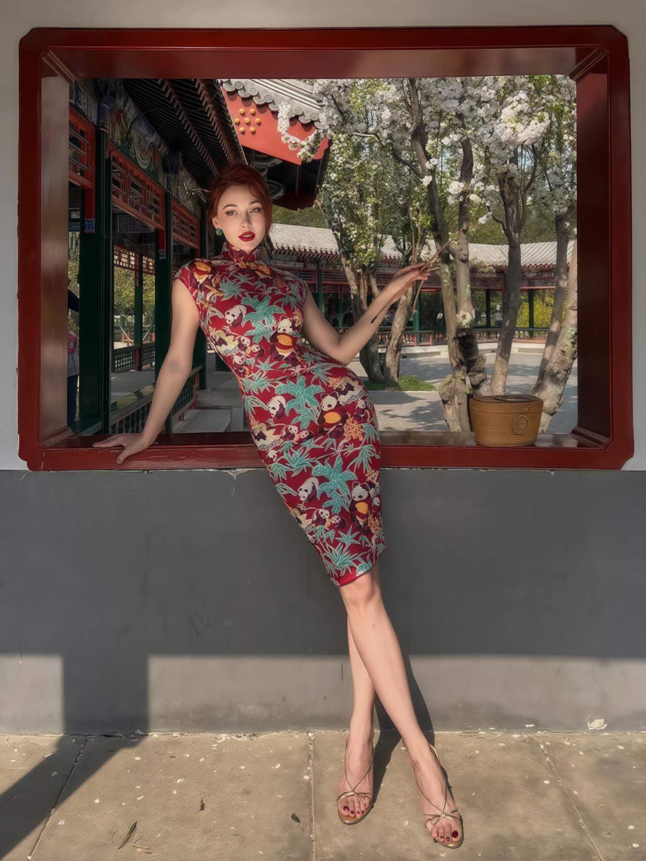 Qipao Retro con Estampado de Panda– Cheongsam Chino Casual de Algodón– Vestido Cultural Divertido- Regalo Único para Ella- vestido de fiesta