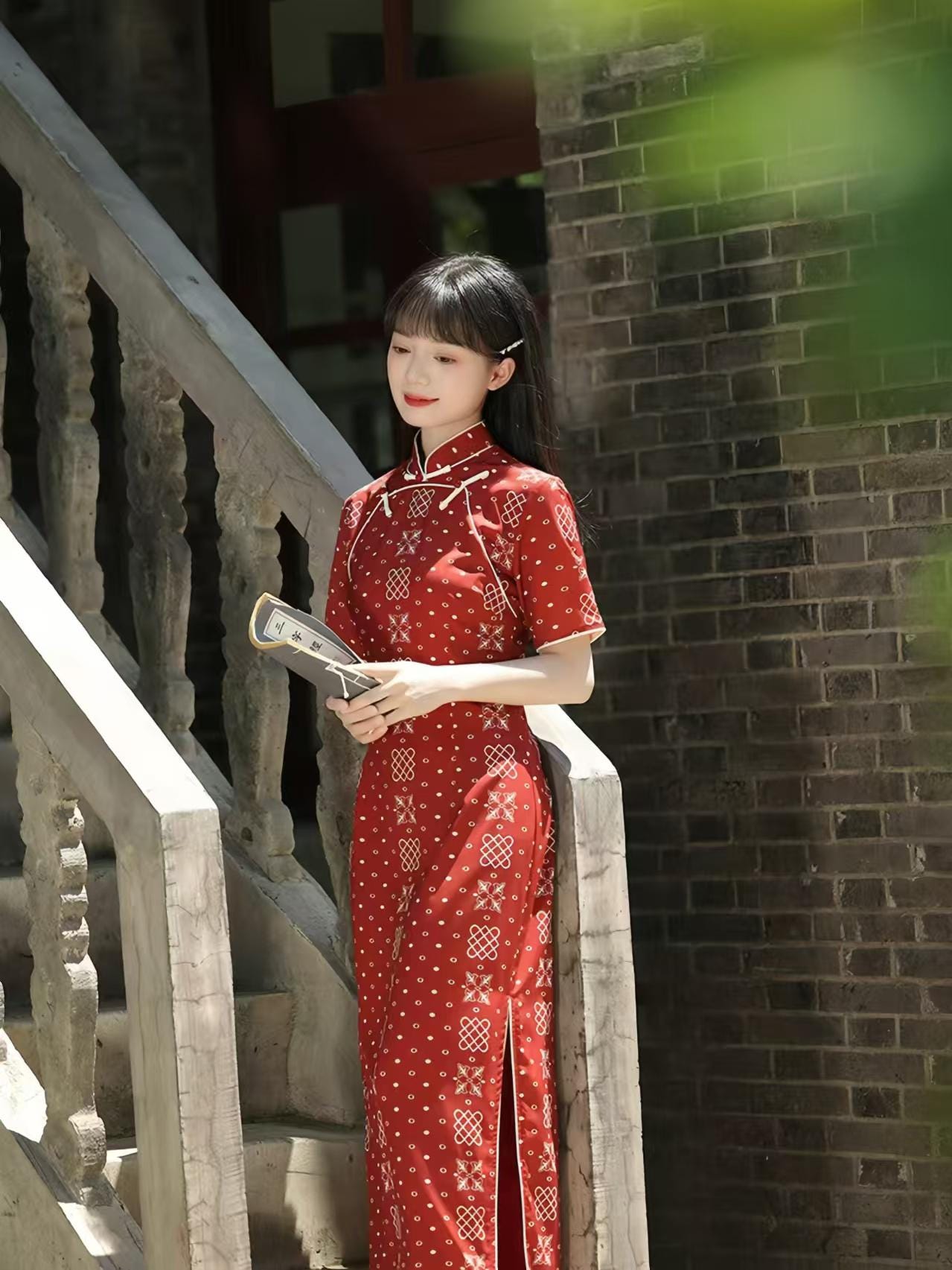 Burgundy Qipao Cheongsam, Elegant Eight Buttons Long Dress with Mandarin Collar, Vintage Chinese Evening Dress, Red Formal Party Dress