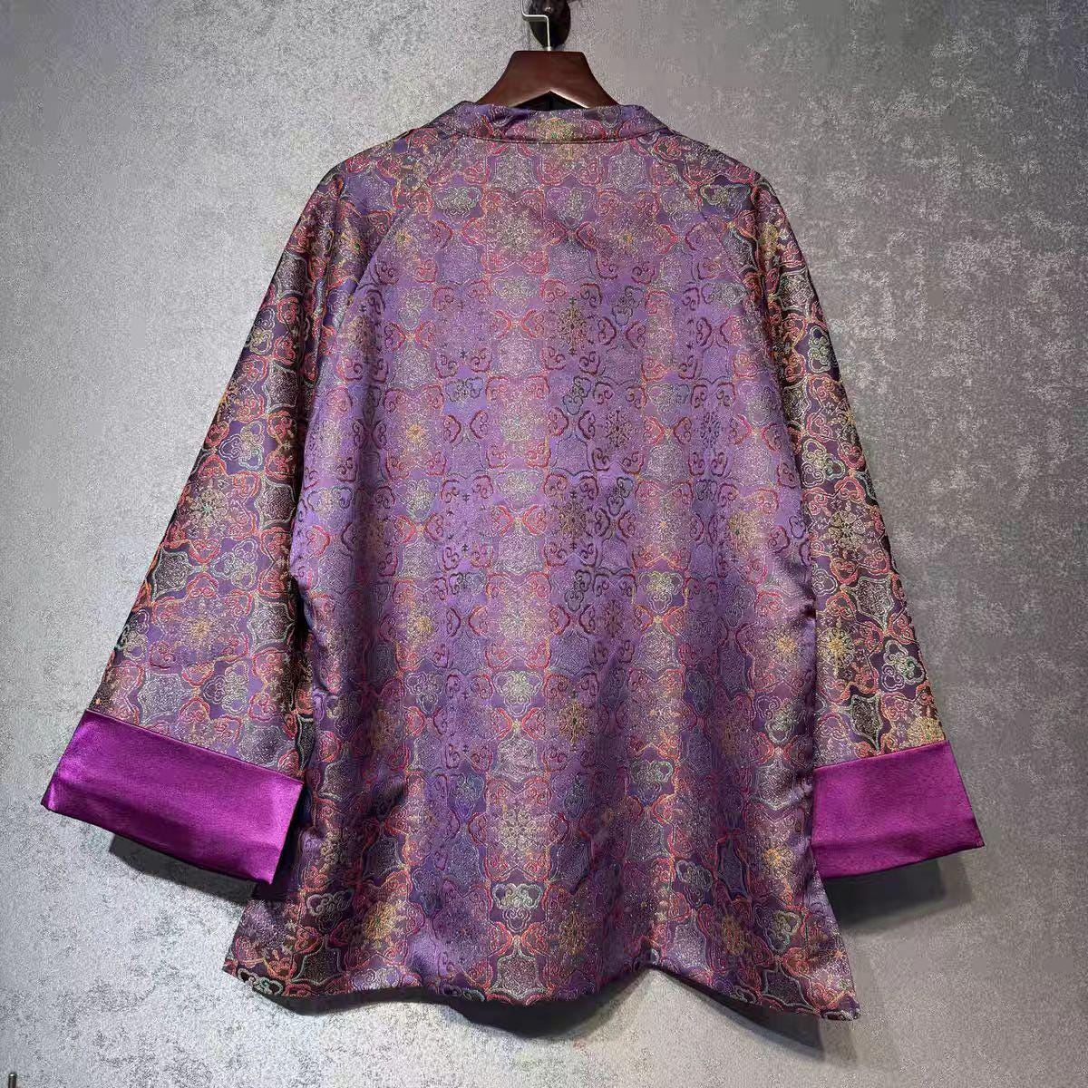 Silk Brocade Tang Jacket, Purple Chinese Coat, Song Brocade Outerwear, Oriental Festival Clothing, Elegant Asian Top, Gift