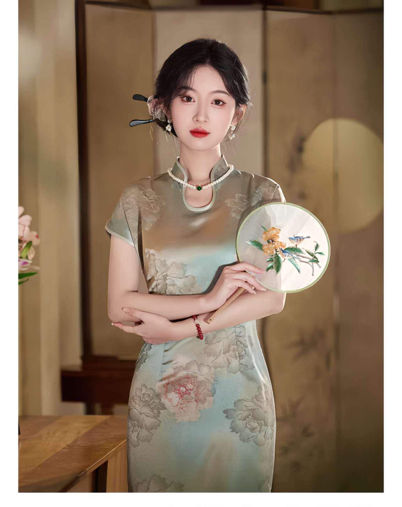Qipao con Cuello de Gota de Agua, Cheongsam Vintage, Qipao con Aspecto de Seda Suave, Qipao Primavera Verano, Vestido Tradicional Chino