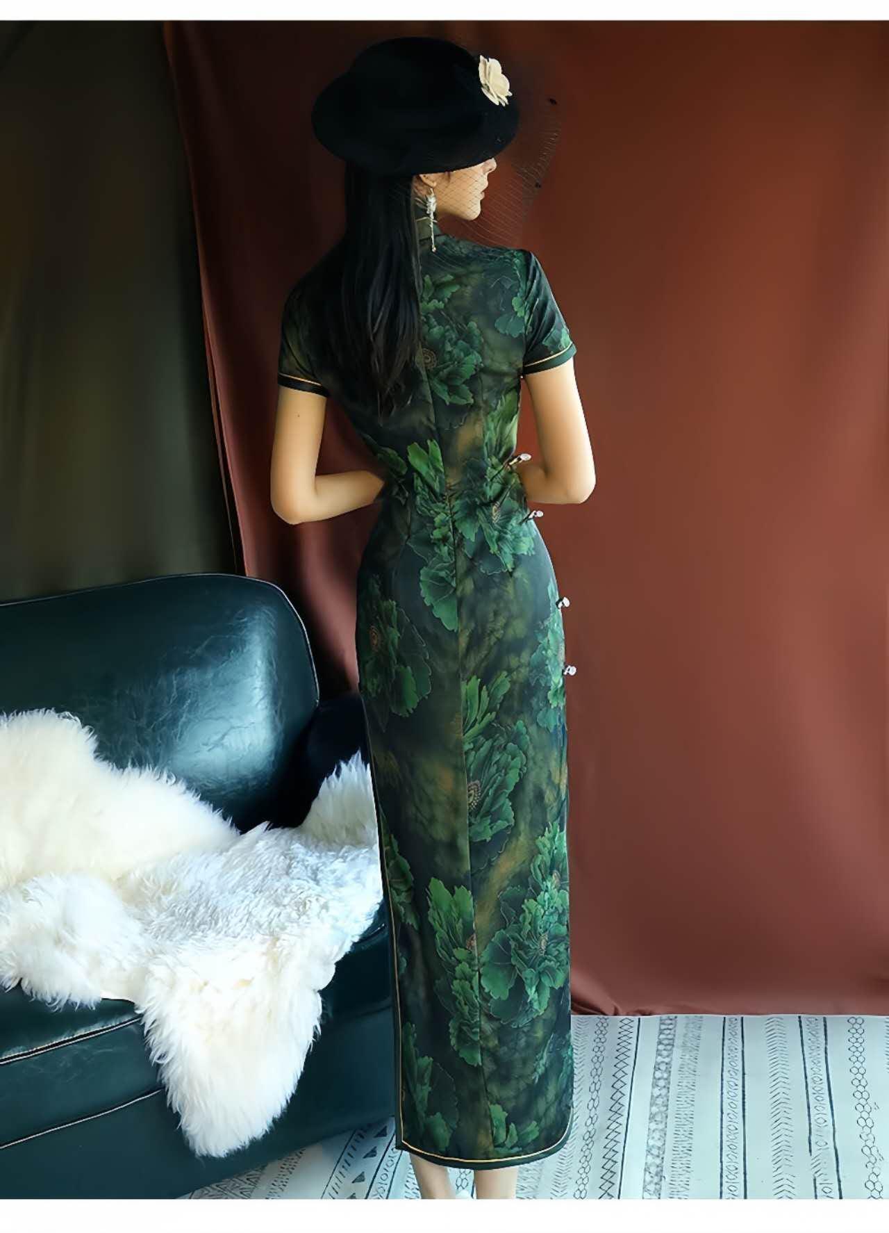 Vestido Qipao Vintage | Elegante Vestido Cheongsam | Vestido Chino de Brocado de Seda | Traje de Noche Oriental