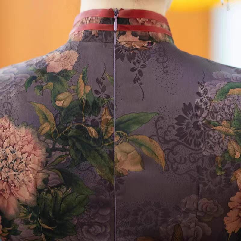 Vintage Floral Qipao, Green Brocade Cheongsam, Oriental Wedding Dress, Asian Retro Dress, Classic Qipao Dress, Tea Ceremony