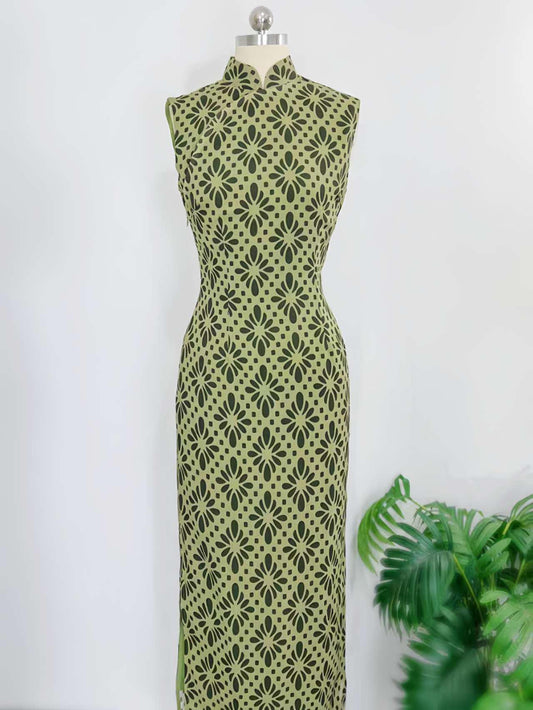 Qipao verde vintage, Vestido Cheongsam sin mangas, Vestido chino, Vestido de noche de estilo asiático, Vestido moderno de mediados de siglo