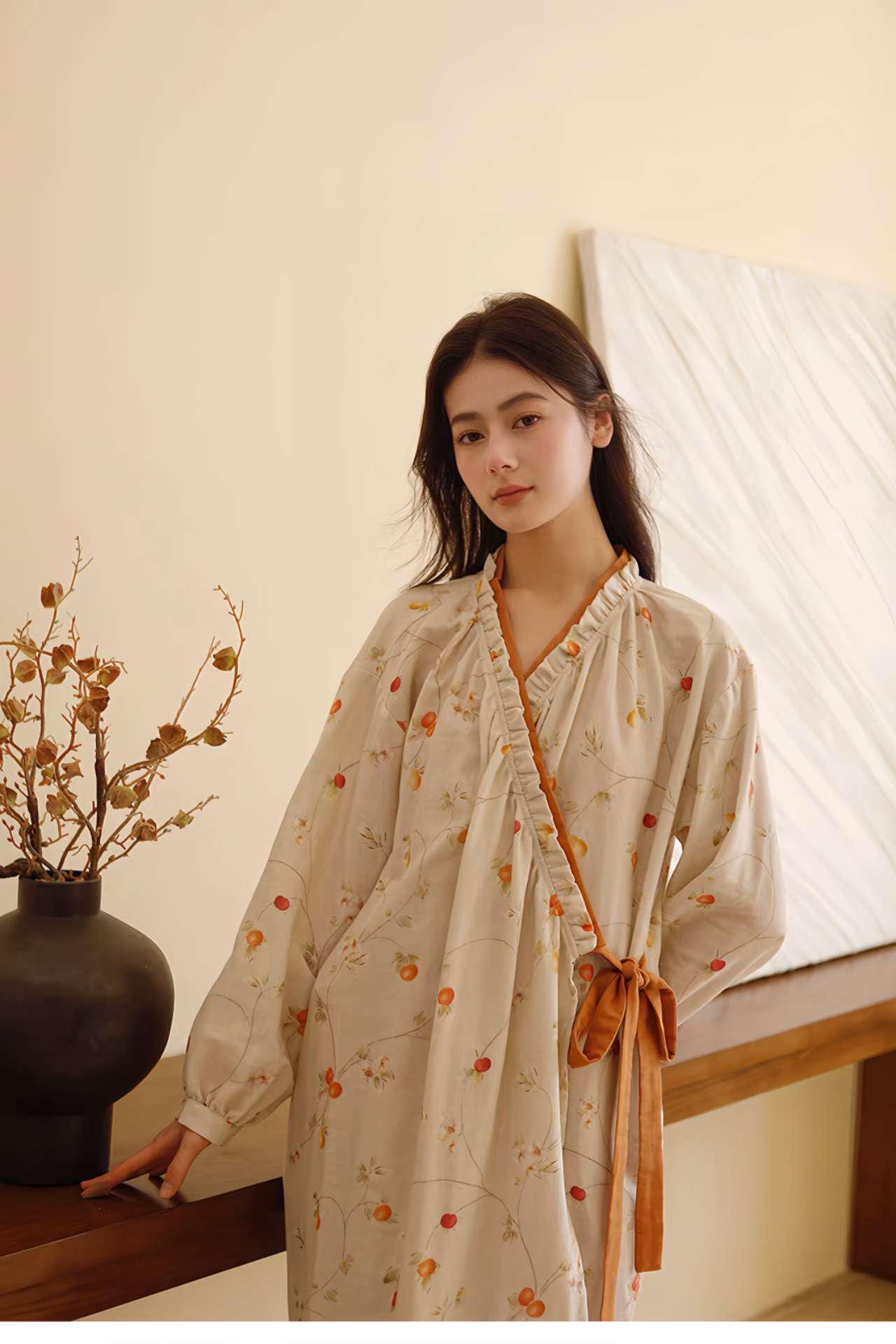 bata japonesa estilo hanfu, kimono de algodón suave,regalo relajante para ella, albornoz de algodón, albornoz orgánico,bata bohemia oriental
