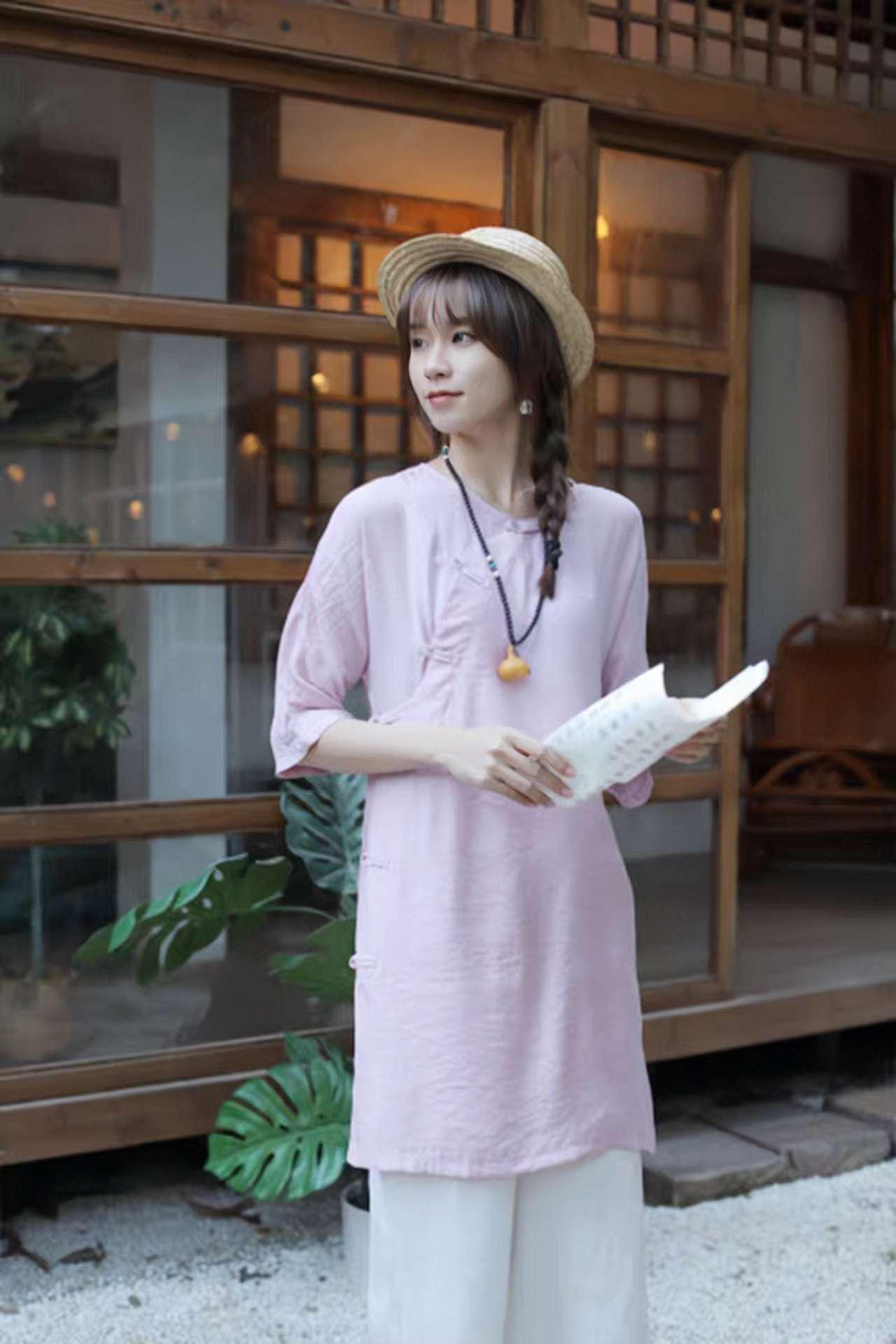 blusa zen asiática, camisa de meditación, ropa de té oriental, blusa estilo hanfu moderna,túnica relajante de verano,regalo espiritual mujer