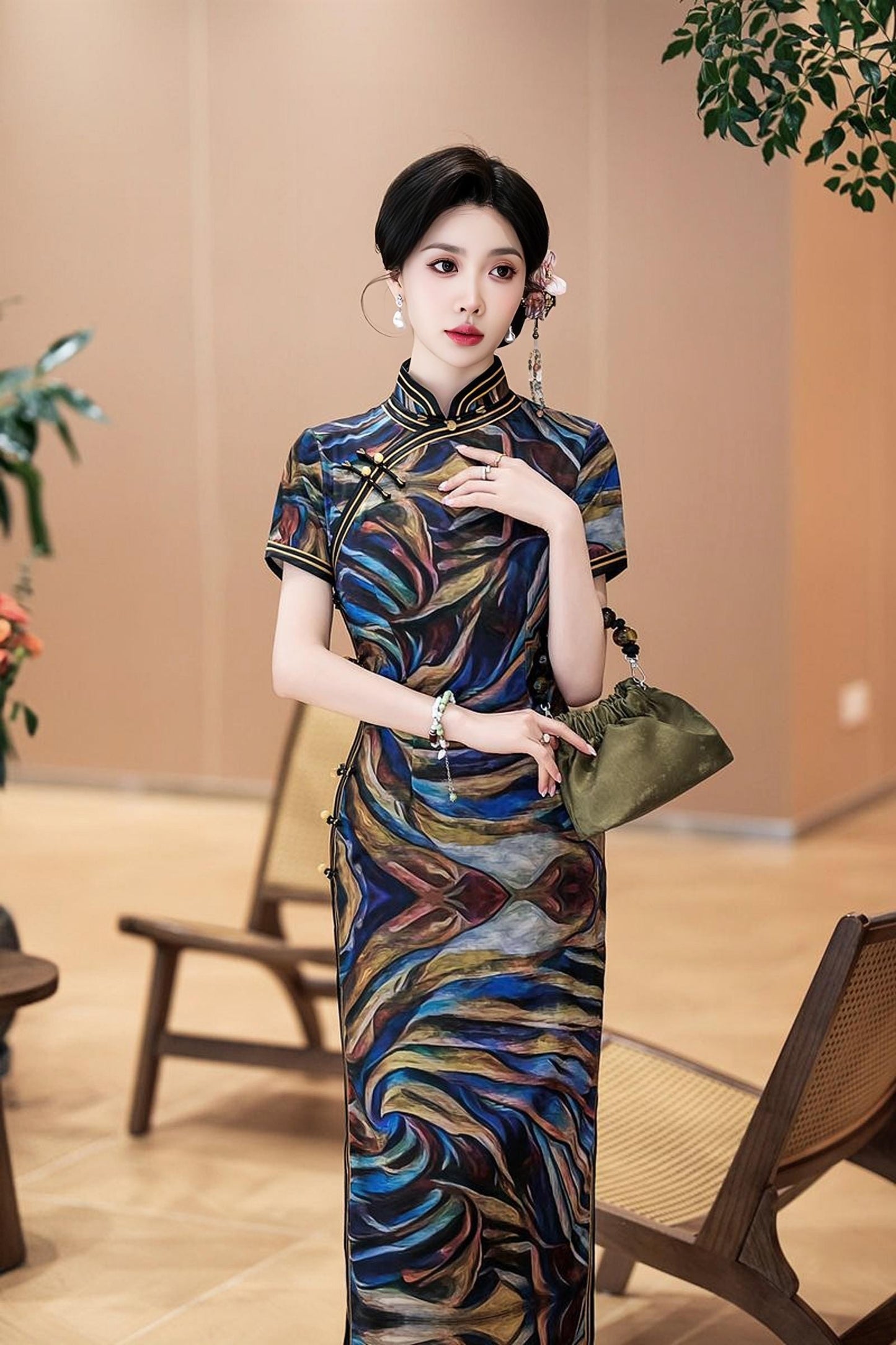 Qipao de Satén de Seda, Vestido Chino Art Decó, Antiguo Cheongsam Estilo Shangai, Vestido Formal Vintage,Traje Retro para Fiesta de Té,S-5XL