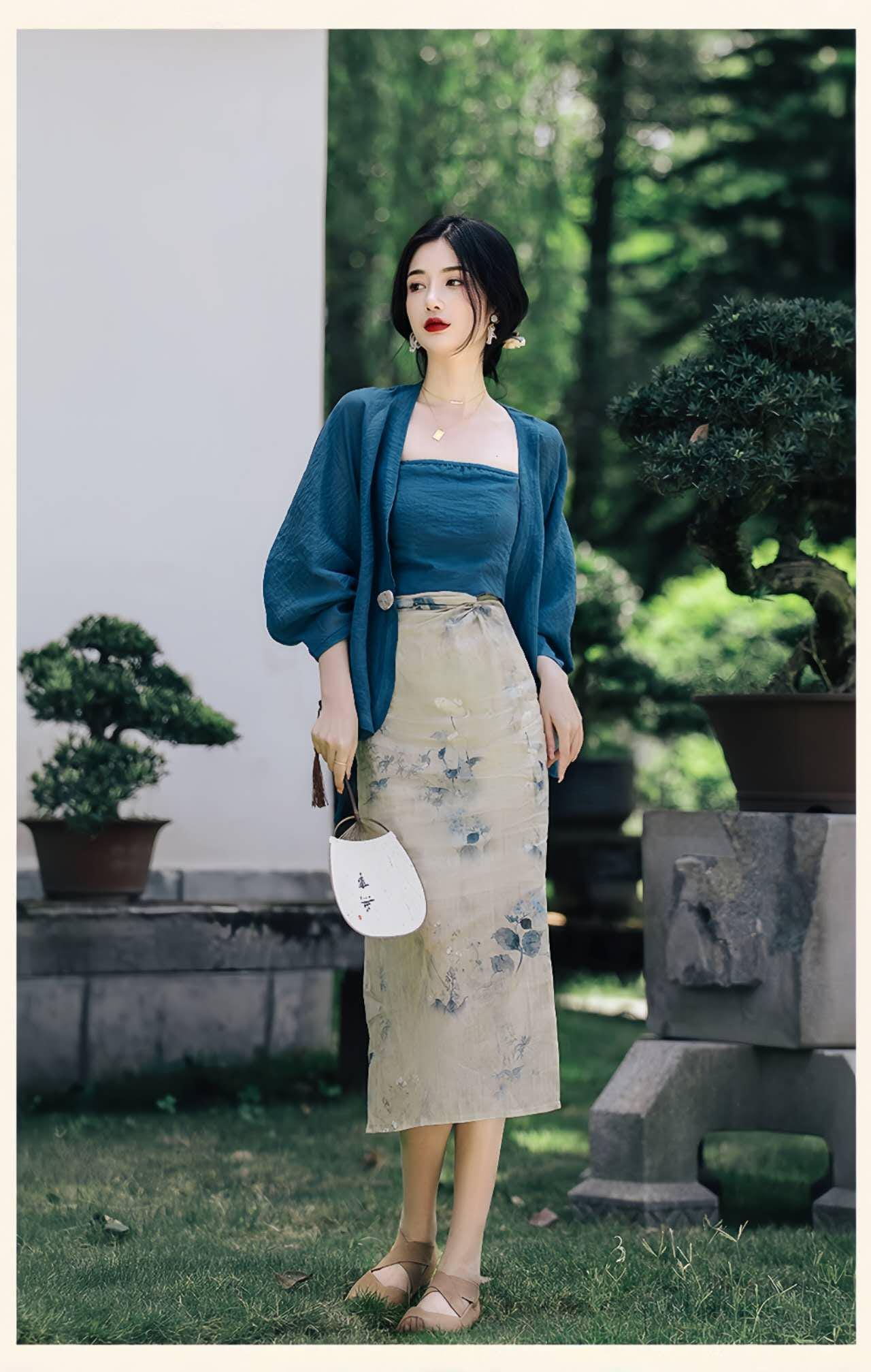 Conjunto de 3 piezas de Hanfu, Conjunto chino de verano, Conjunto etéreo de hadas, Vestido artístico de Hanfu, Conjunto fotográfico de Hanfu