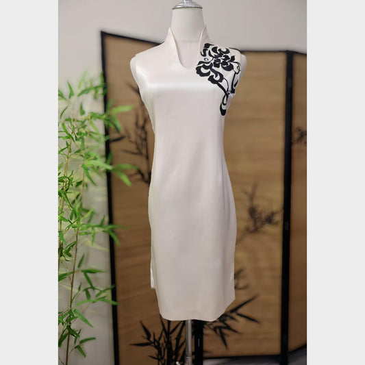 Cheongsam blanco, Vestido de seda chino a medida, Vestido de novia asiático minimalista, Vestido formal de seda de lujo,Vestido de alta gama
