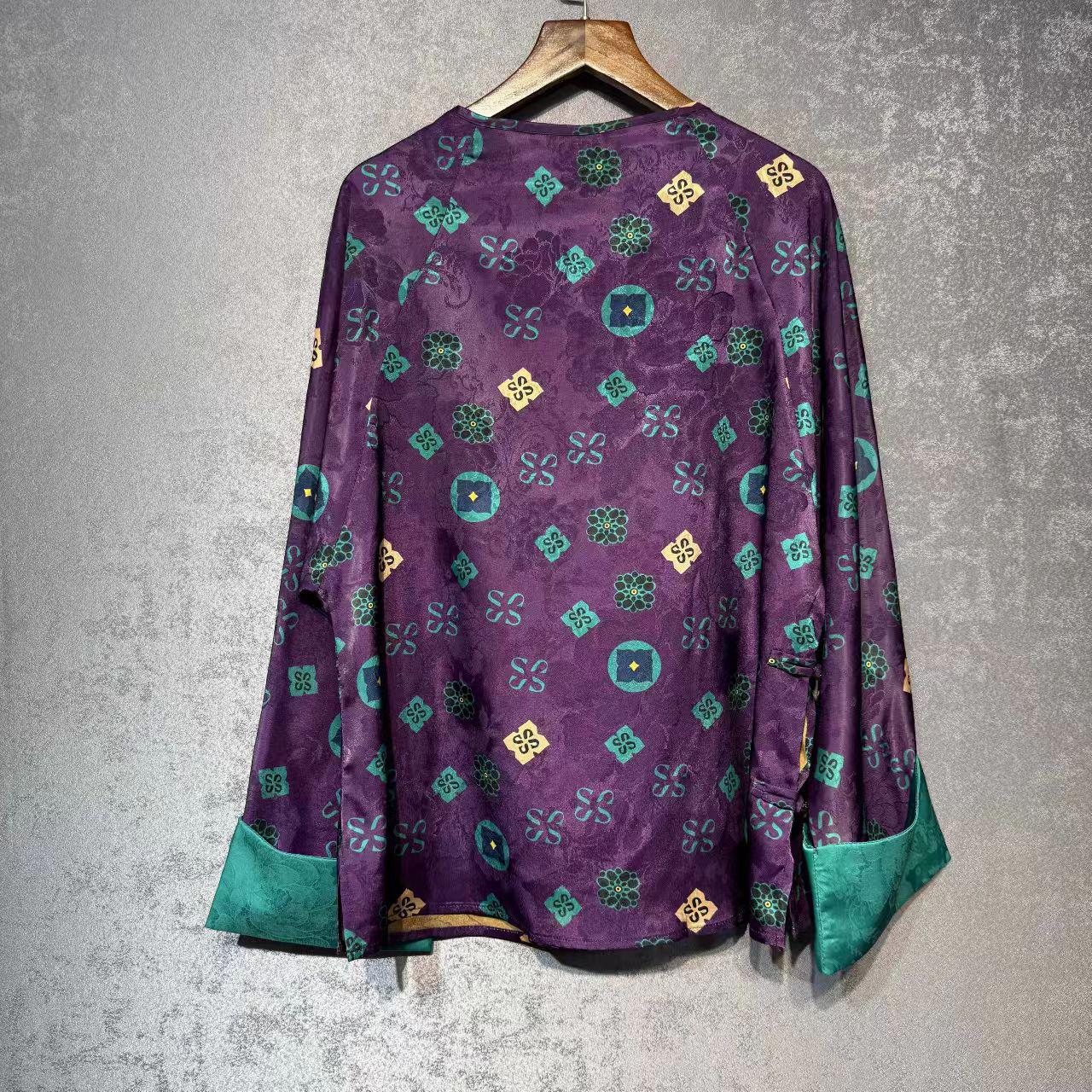 Top de seda, blusa china púrpura, camisa Hanfu vintage, ropa de herencia cultural, top boho holgado, blusa para trajes tradicionales, regalo