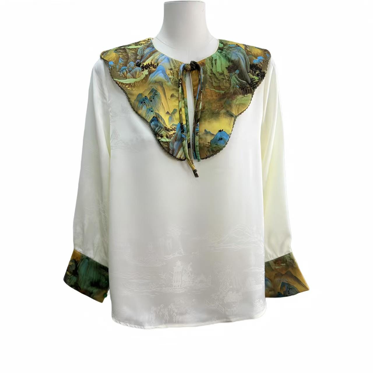 Blusa China Vintage con Cuello de Nube,Camisa Oriental de Raso Jacquard,Top Retro Inspirado en la Dinastía Tang, Camisa de Traje Étnico