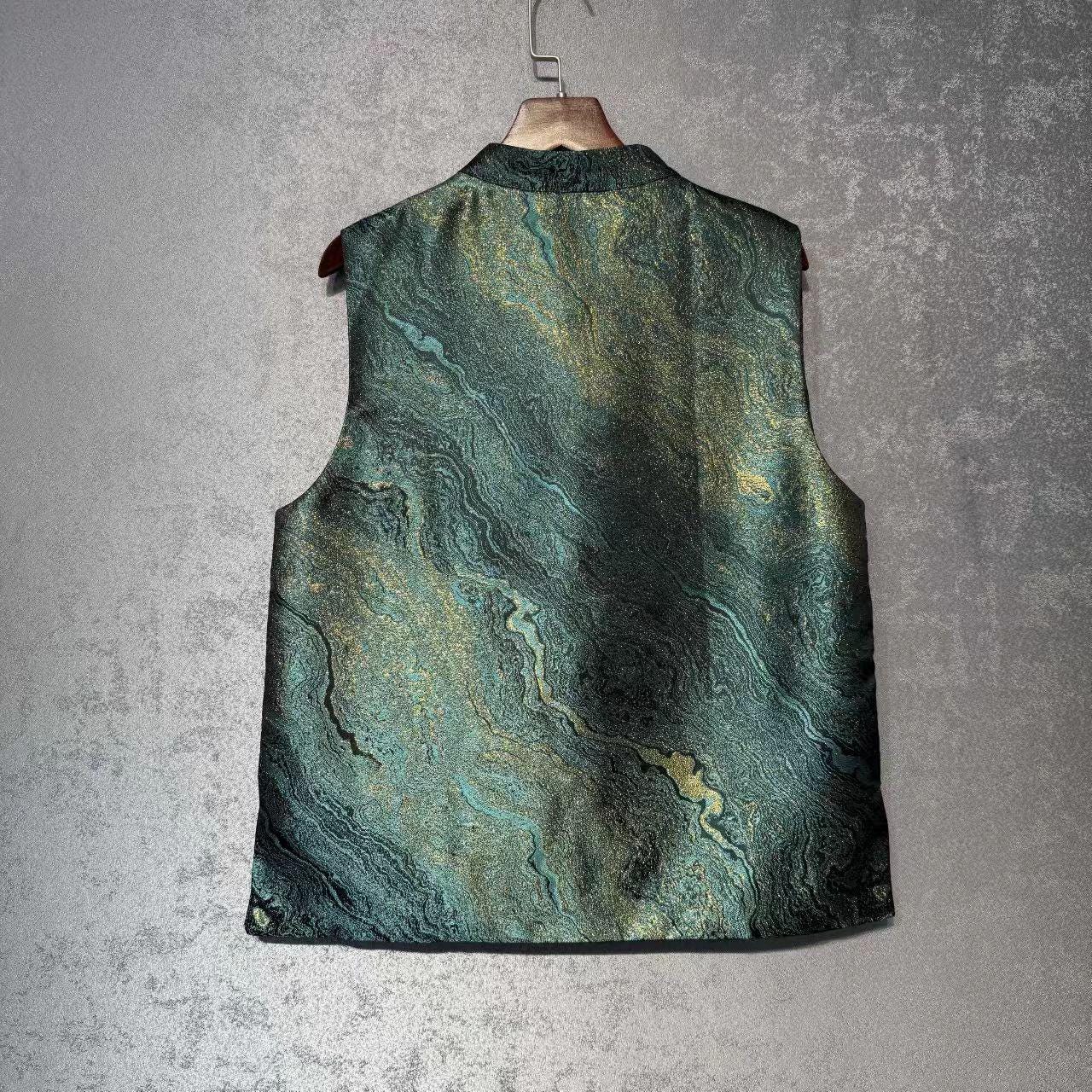 Reversible Song Brocade Vest, Double-Sided Tang Suit Vest, Sleeveless Coat, Traditional Button Waistcoat, Vintage Oriental Clothing