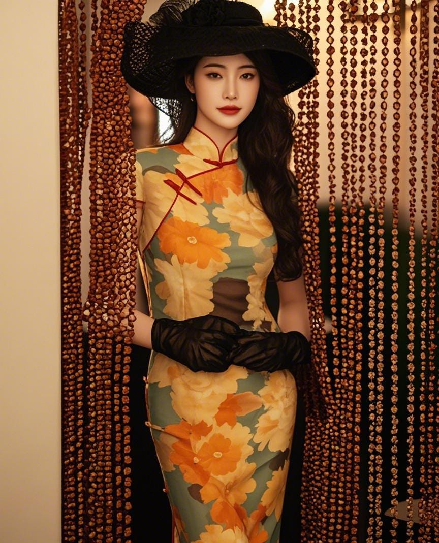 Qipao Chino Elegante – Vestido Tradicional Cheongsam con Estampado Floral, Ajustado Vintage,Ajustado Vintage, Cuello Mandarín