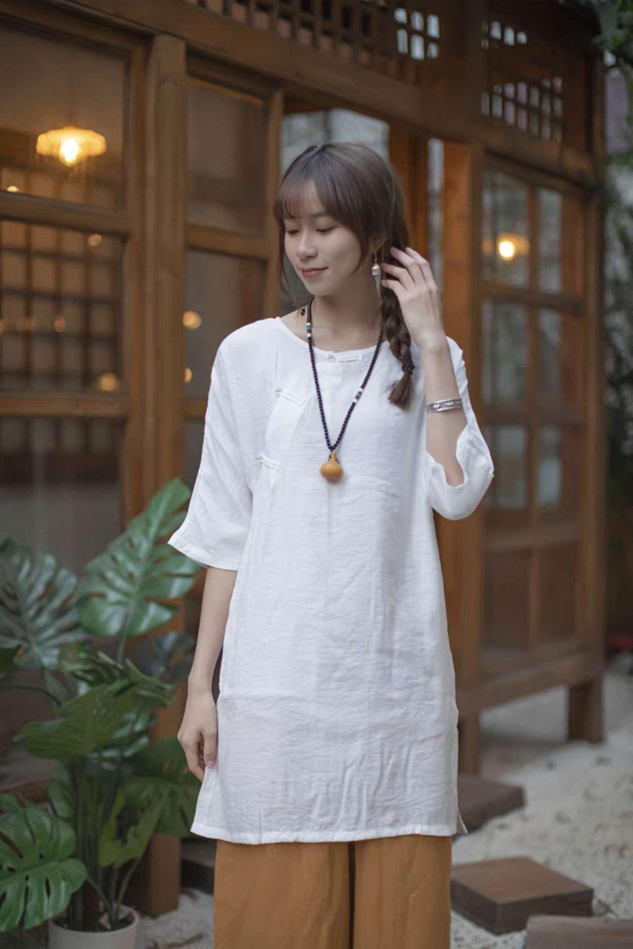 blusa zen asiática, camisa de meditación, ropa de té oriental, blusa estilo hanfu moderna,túnica relajante de verano,regalo espiritual mujer