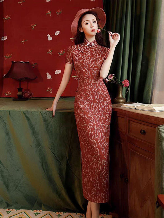 Cheongsam Moderno, Vestido Cheongsam Rojo, Vestido Qipao Chino de Novia Chino, Vestido Vintage Elegante para Té Gala,regalo para ella, retro