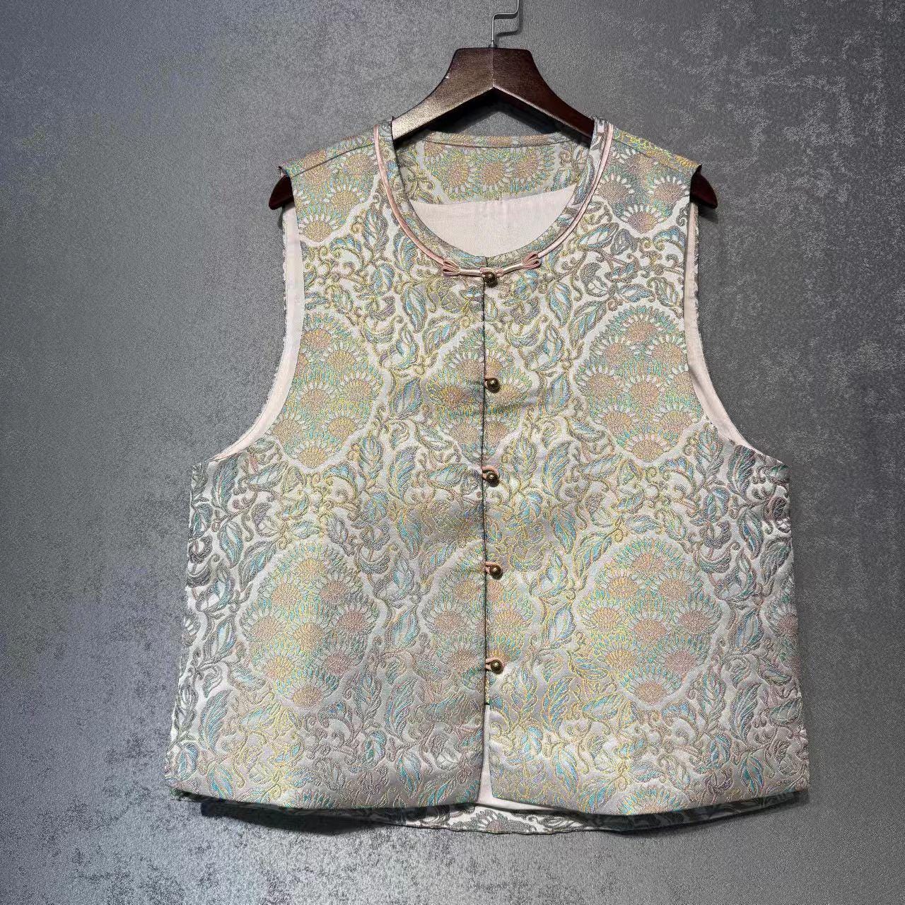 Chaleco de brocado Song, abrigo sin mangas, chaleco tradicional con botones,oriental vintage,regalo para ella, Ropa para la ceremonia del té
