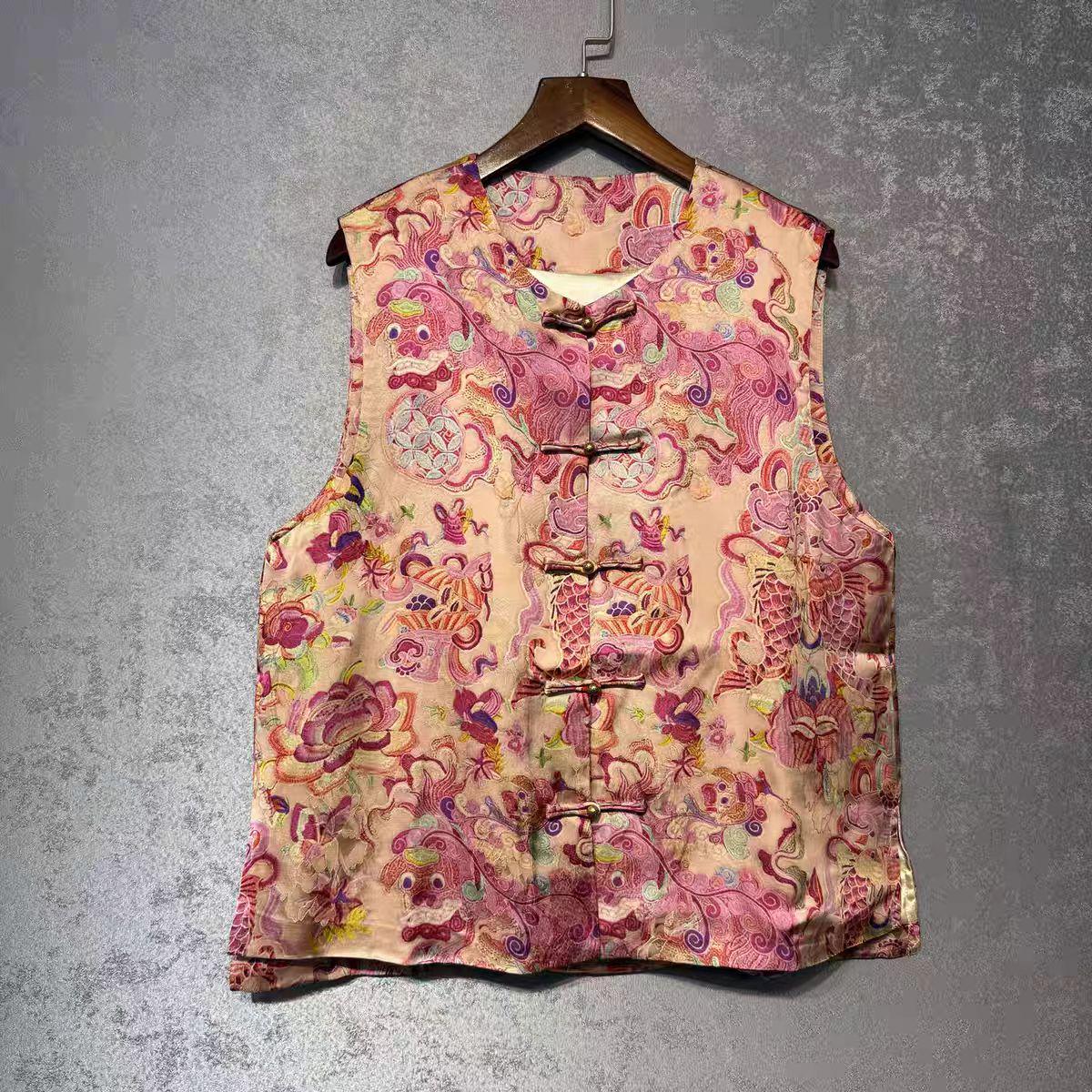 Chaleco Vintage Chino, Chaleco Estilo Retro Tang Suit, Top Brocado, Blusa Vintage, Regalo Único para Ella,Trabajo diario/Ceremonia del té