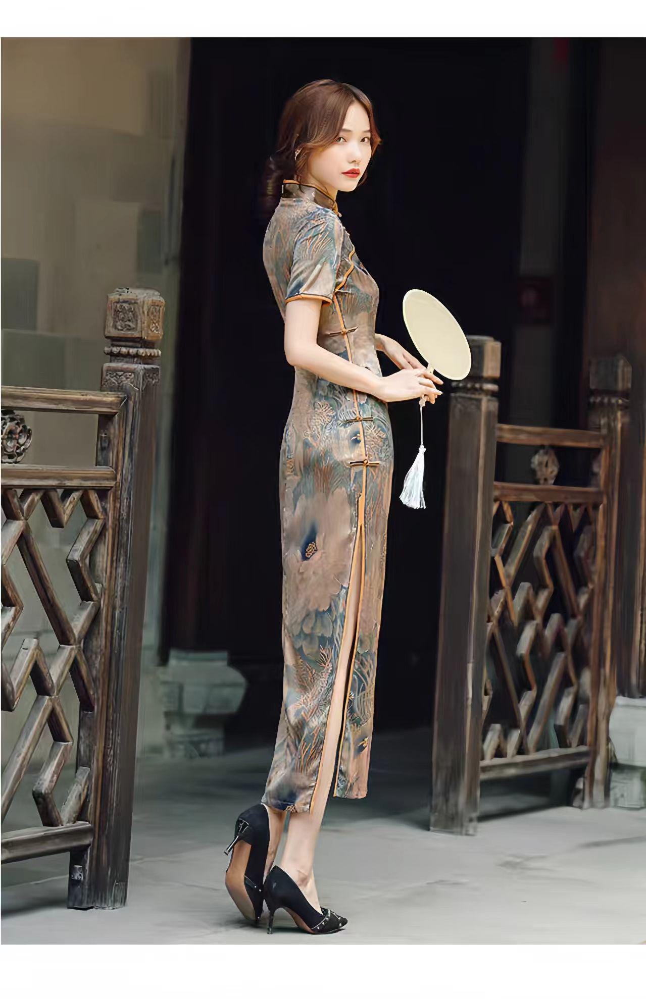 Cheongsam de seda vintage, Vestido Qipao para Ceremonia del Té, vestido de noche retro chino, vestido de cóctel oriental, regalo para ella