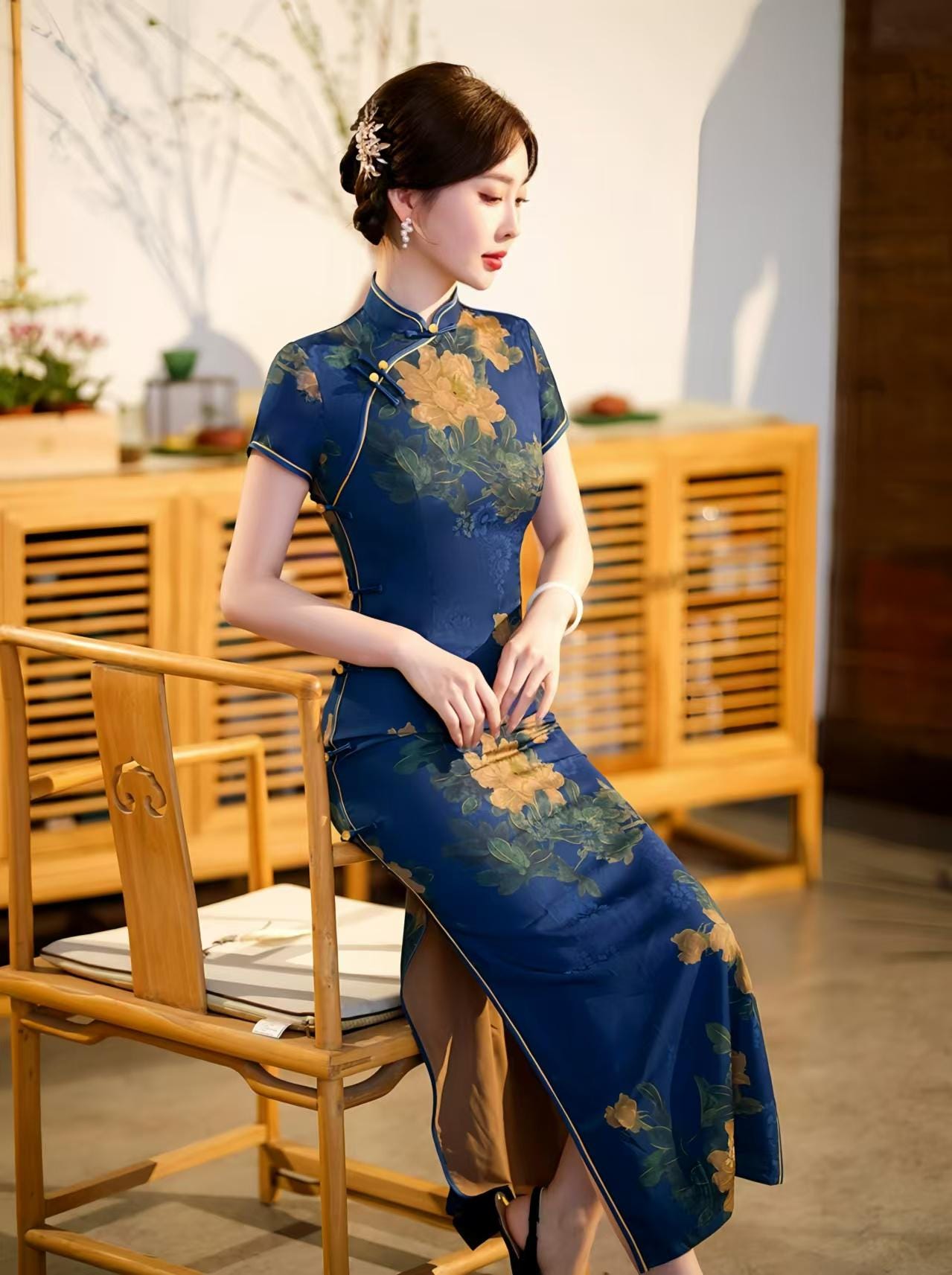 Qipao de Seda, Elegante Vestido Cheongsam, Vestido Oriental Vintage, Traje Tradicional Asiático, Vestido de Boda, Traje Formal Chino, M-4XL
