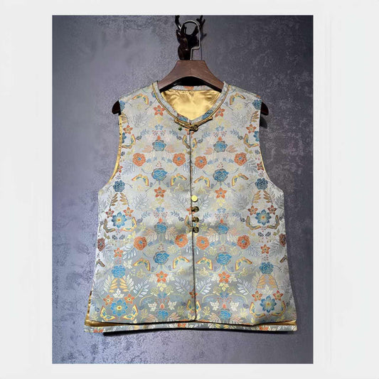 Chaleco Song Brocado, Chaleco Floral Chino, Chaleco Estampado Oriental,Hanfu Estilo Vintage,Regalo para Ella,Trabajo diario/Ceremonia del té