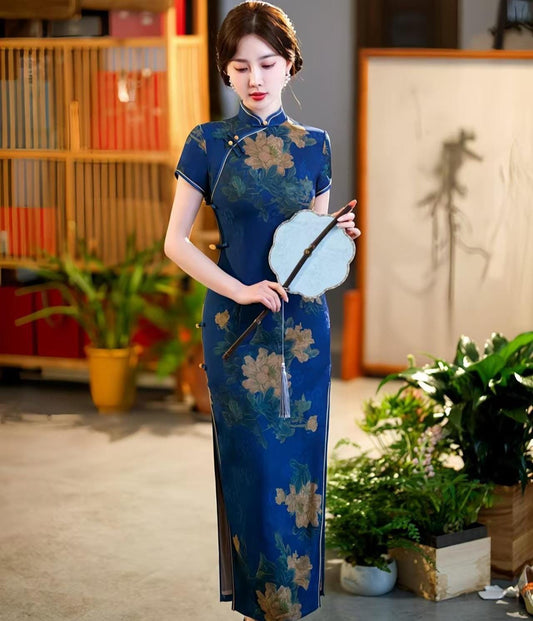 Qipao de Seda, Elegante Vestido Cheongsam, Vestido Oriental Vintage, Traje Tradicional Asiático, Vestido de Boda, Traje Formal Chino, M-4XL