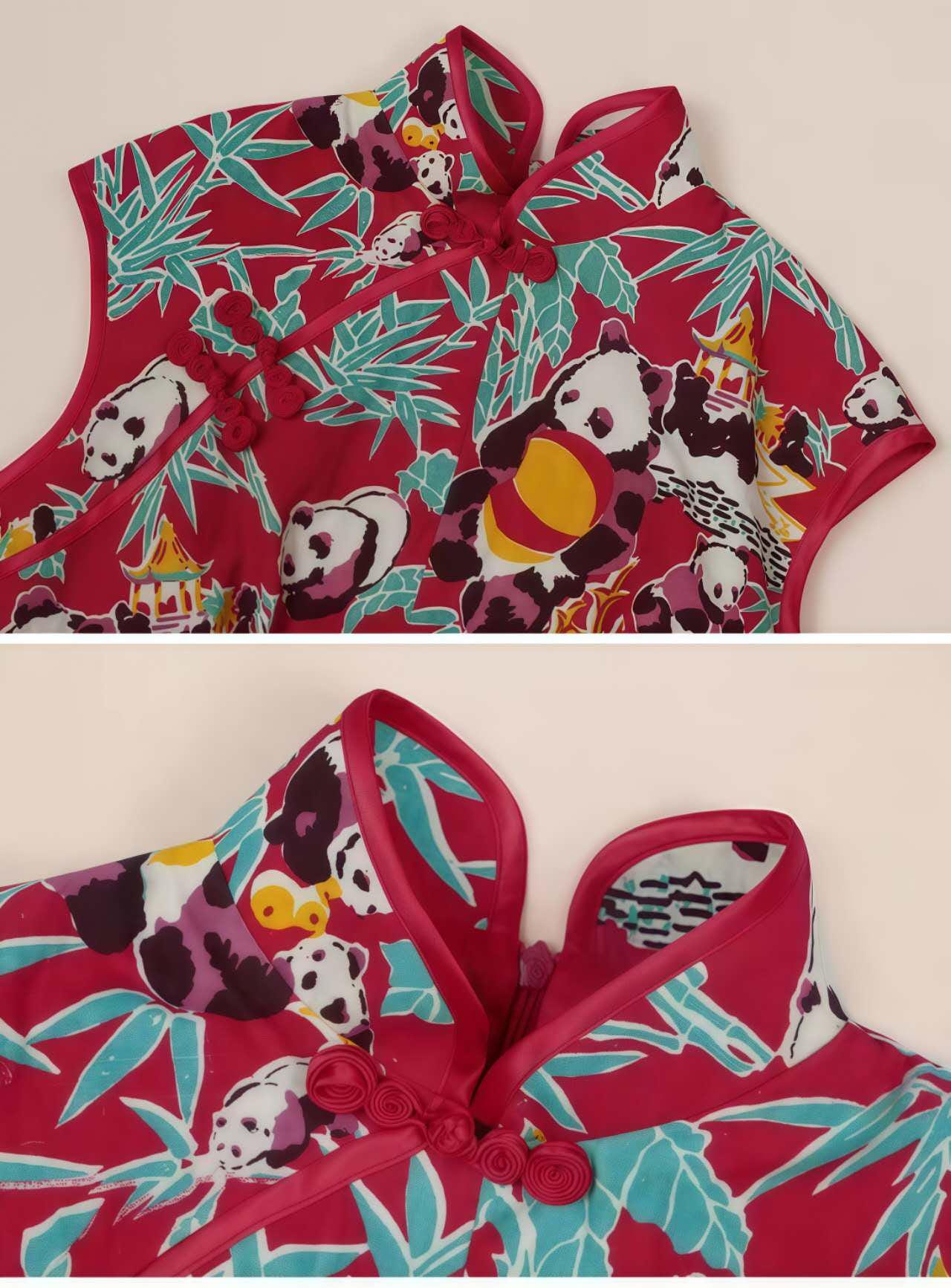 Qipao Retro con Estampado de Panda– Cheongsam Chino Casual de Algodón– Vestido Cultural Divertido- Regalo Único para Ella- vestido de fiesta