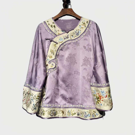 Chaqueta Tang Púrpura, Abrigo Bordado Chino, Prenda Exterior Estilo Hanfu, Chaqueta Oriental Vintage, Elegante top para Ceremonia del Té
