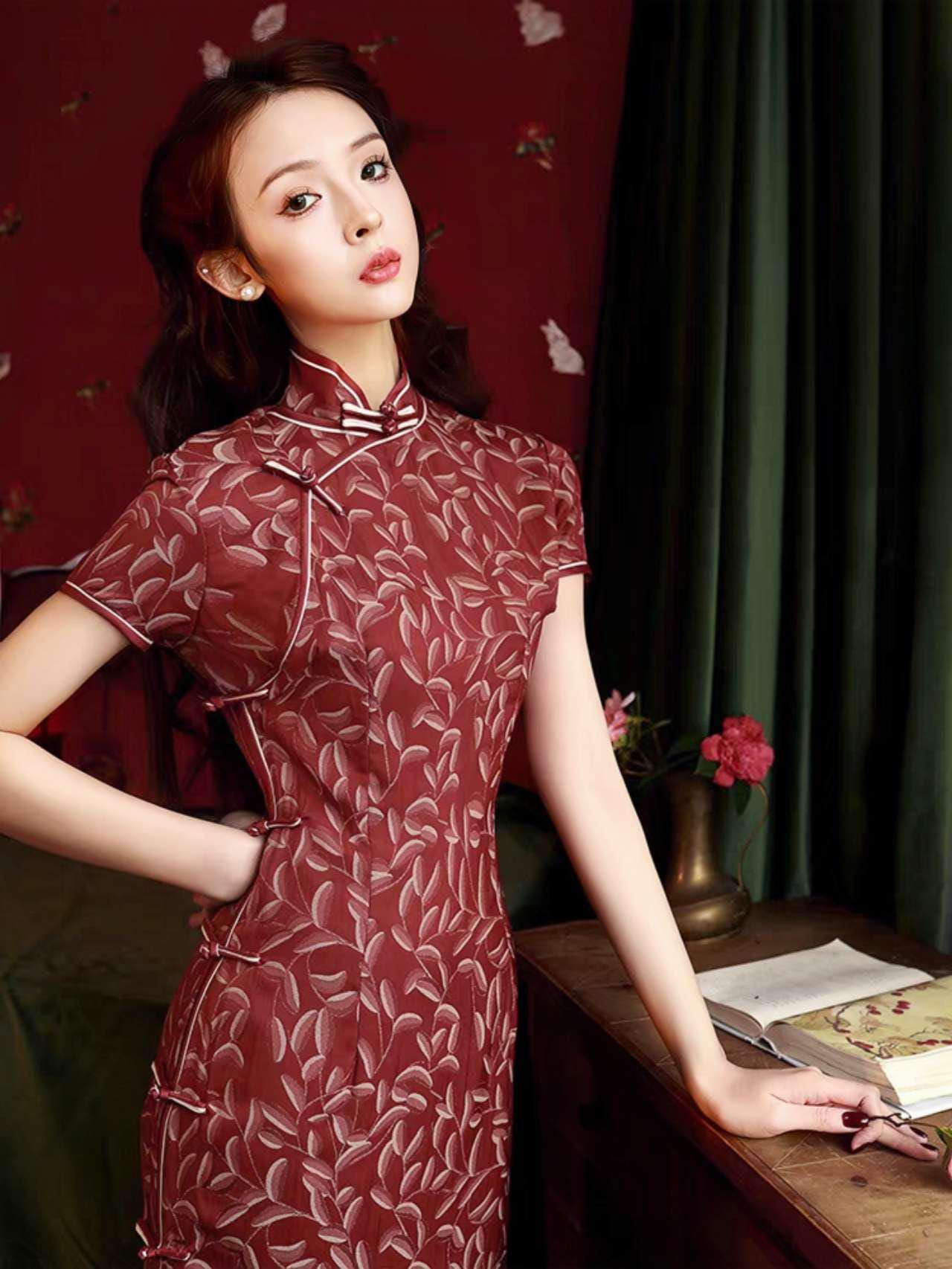 Cheongsam Moderno, Vestido Cheongsam Rojo, Vestido Qipao Chino de Novia Chino, Vestido Vintage Elegante para Té Gala,regalo para ella, retro