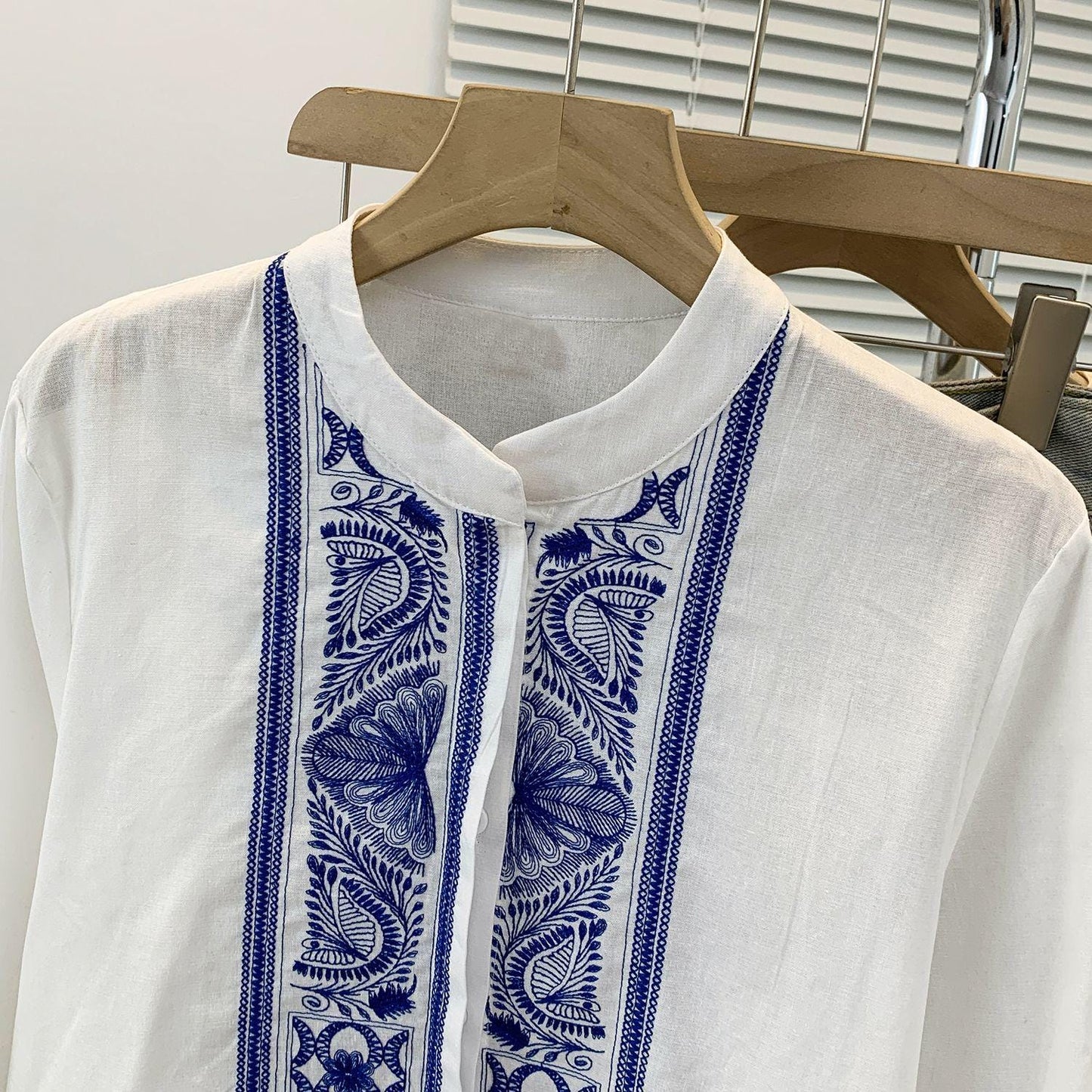 Camisa Lino Bordado Étnico - Blusa Boho Blanca Mujer – Top étnico manga larga – Blusa campesina blanca – Blusa artesanal hecha a mano