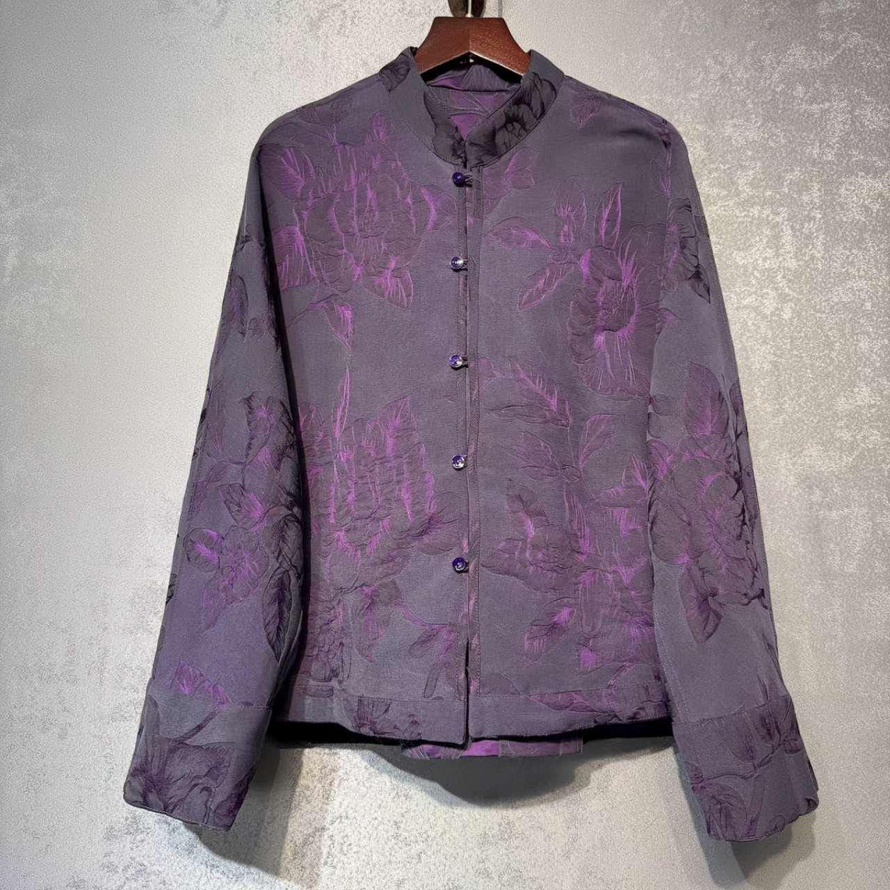 Reversible Silk Jacket, Purple Chinese Coat, Embossed Tang Jacket, Vintage Blouse, Oriental Style Top, Hanfu-Inspired Coat