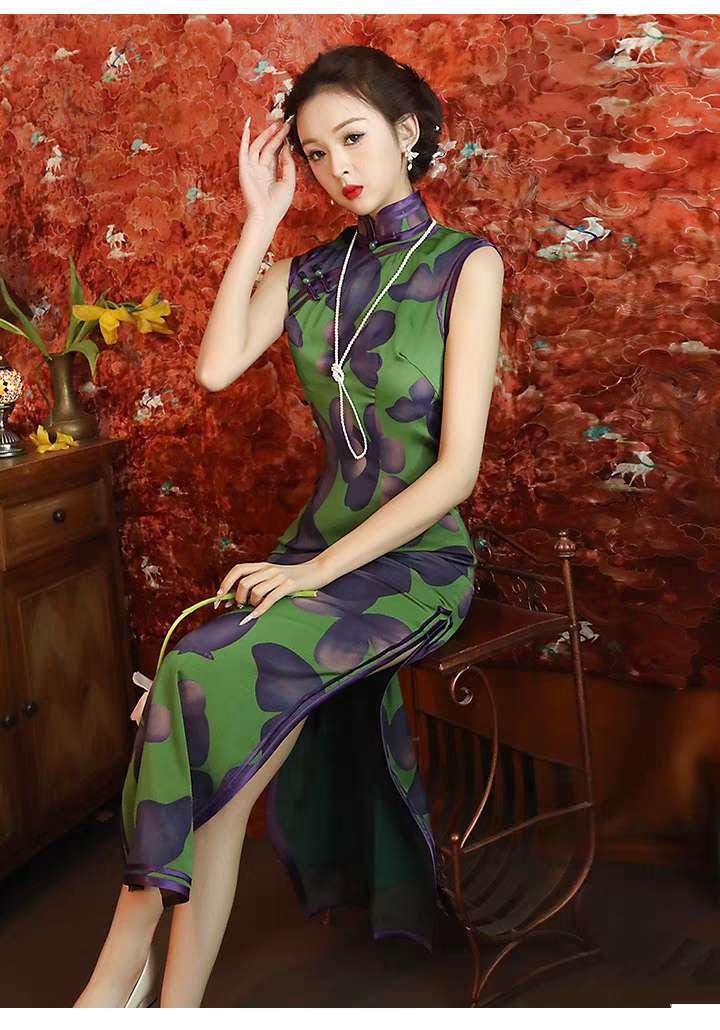 Vestido Qipao Mariposa, Vestido Cheongsam Verde, Vestido Estilo Asiático Vintage,  Qipao Primavera Verano, Vestido Vintage Elegante para Té