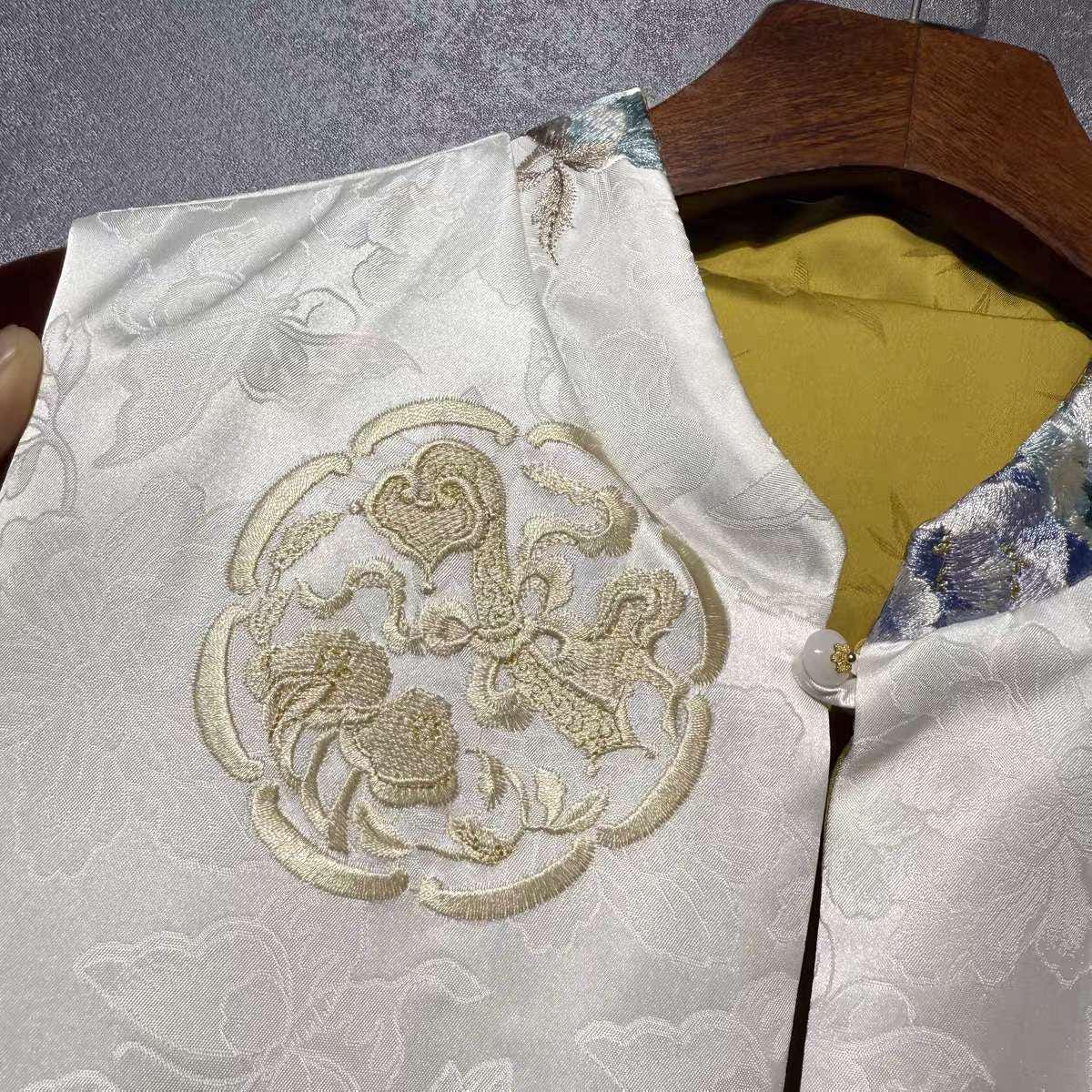 Chaleco de seda reversible, prenda de arte oriental, top de inspiración hanfu,Regalo Único para Ella,Trabajo diario/Ceremonia del té,vintage