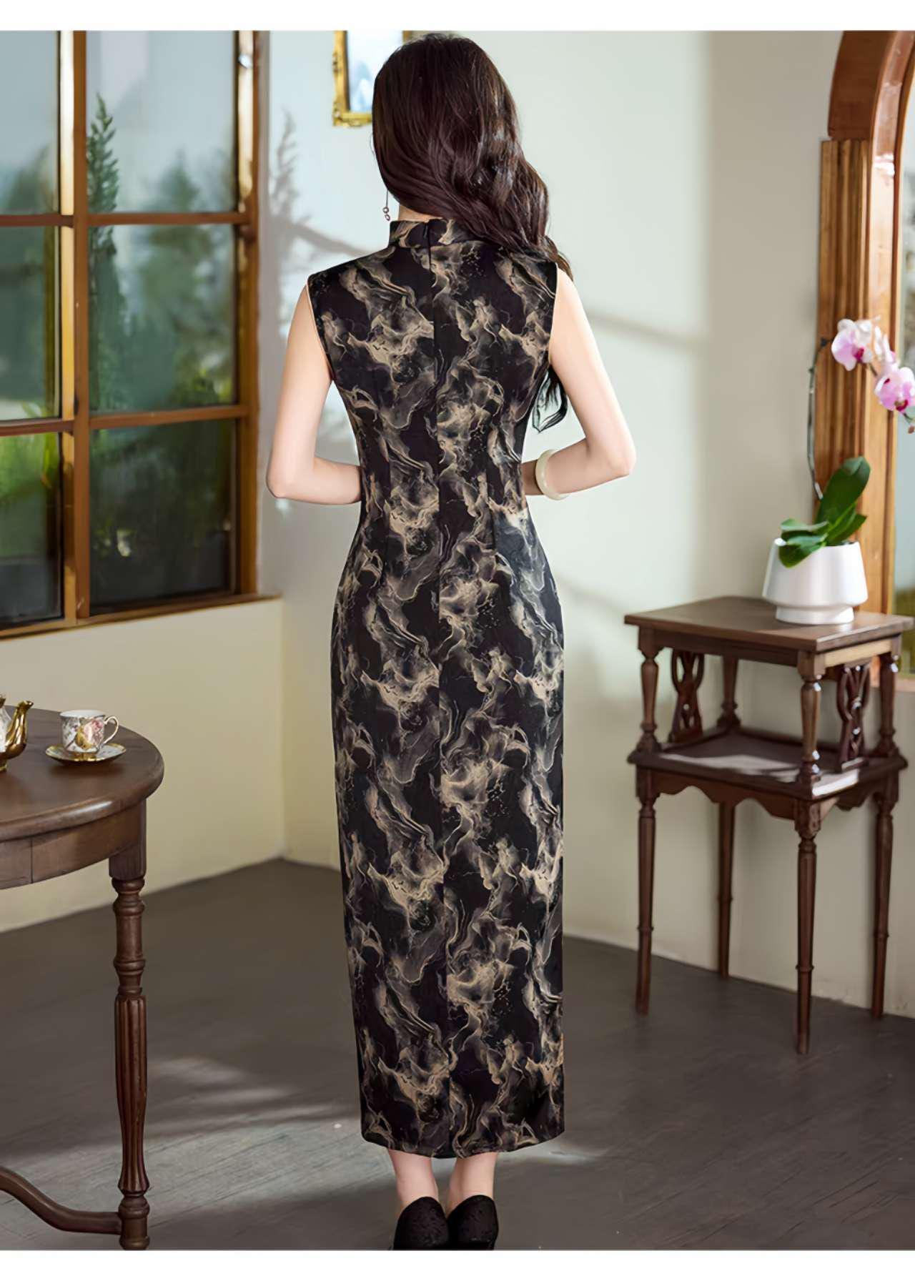 Cheongsam negro, Vestido de noche chino vintage, Regalo para ella, Vestido de cóctel oriental, Qipao formal, Vestido para Ceremonia del Té